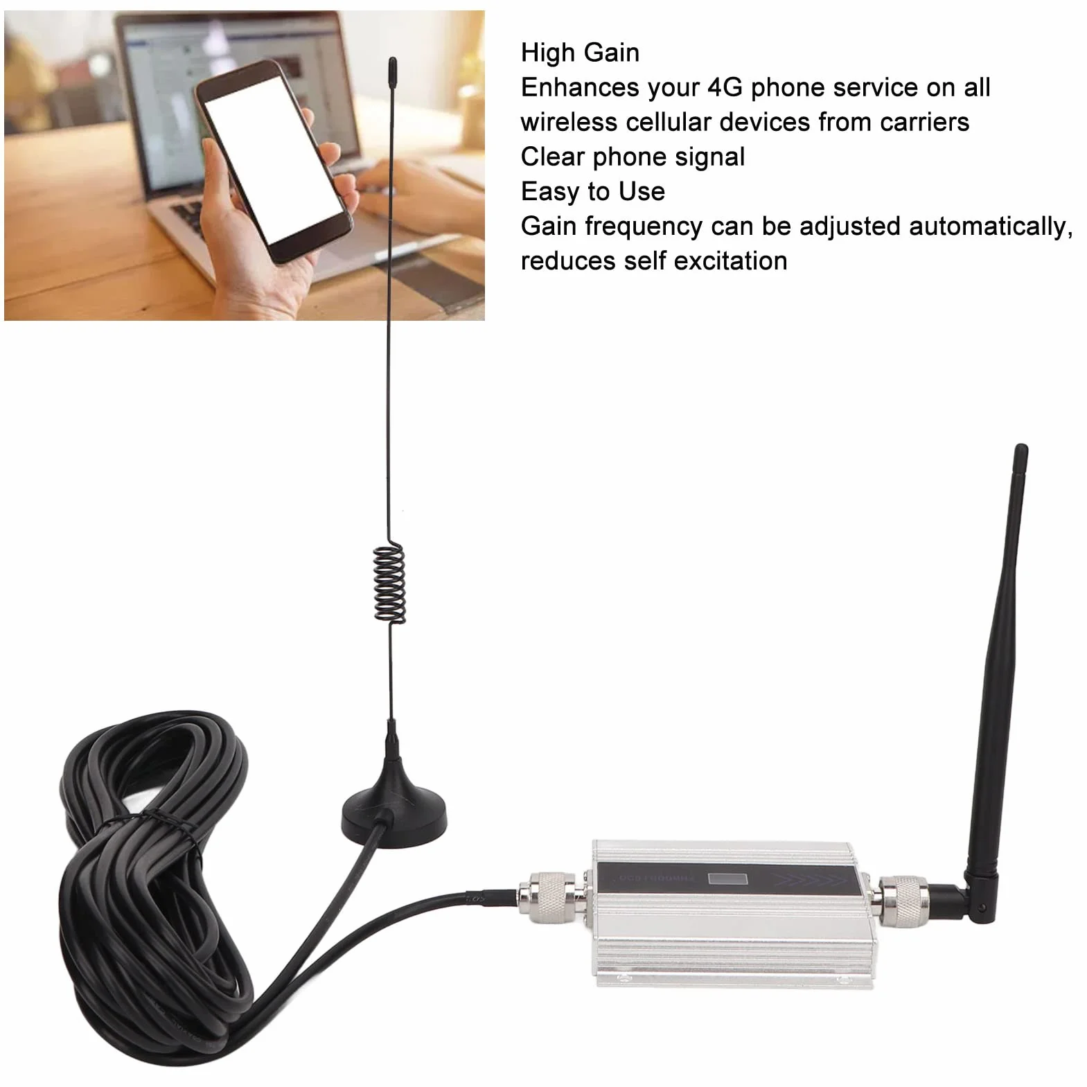 Booster de Téléphone Portable pour la Maison, Répéteur de Téléphone Portable 4G avec Antenne, Intensificateur de Signal de Smartphone Double Fréquence (Prise UE)