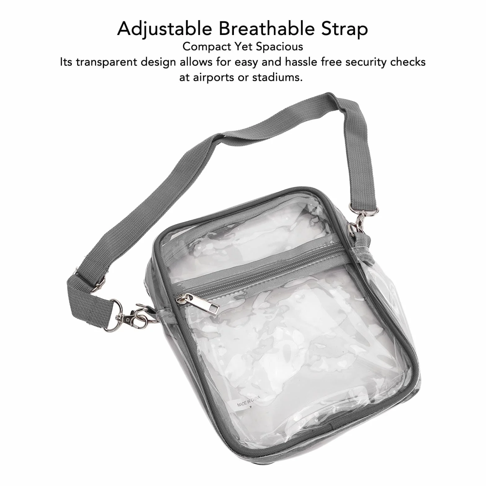 Fockety Sacoche Transparente en PVC avec bandoulière réglable et Fermeture à glissière
