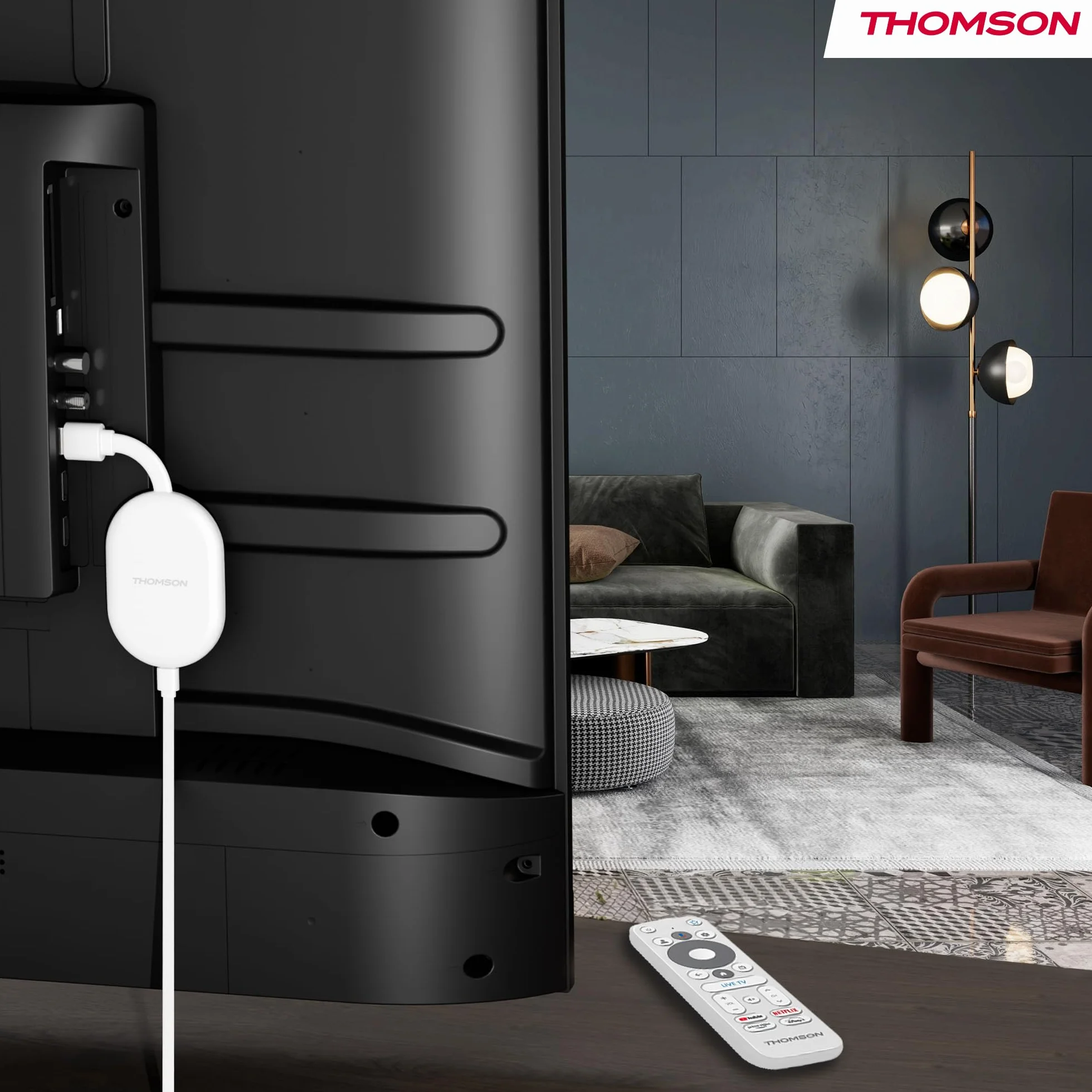 Thomson Go Cast 152 Dongle de Streaming, 4K UHD Google TV, Commande Vocale, Google Cast, Dolby Atmos, Dolby Digital+, HDR10, Portable, 2 Go RAM, 32 Go Stockage – Blanc