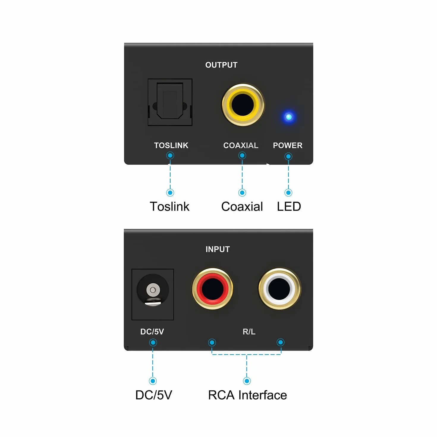 Convertisseur Analogique-Numérique, Portta Adaptateur Audio Analogique à Numérique ou Converter Audio RCA-Numérique - Prise de câble et mode RCA vers SPDIF / Toslink / Optique / Coaxial pour casques PS3 HDTV Xbox 360 HDTV Blue Ray Sky HD DVD Apple TV de P