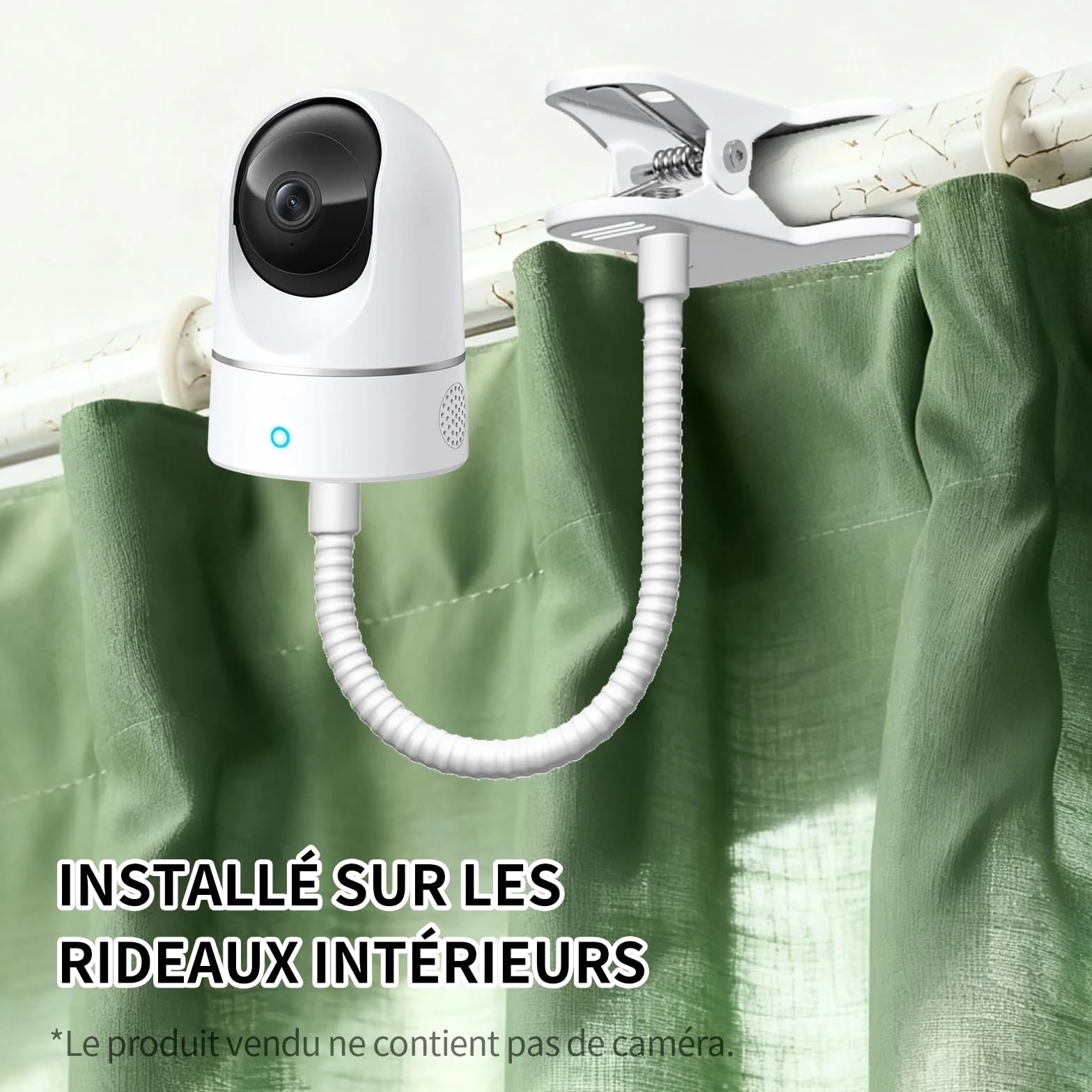 Support Flexible pour caméra pour Ring, Blink, Eufy, Google Nest, Wyze, Arlo et Autres caméras d'intérieur et d'extérieur avec Trou fileté 1/4, sans Outils ni dommages au Mur, Blanc