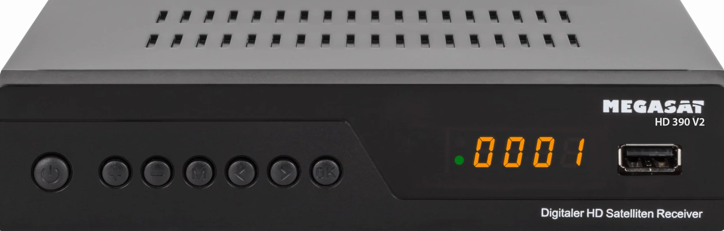 Megasat HD 390 – Récepteur Satellite HD (DVB-S/DVB-S2, Lecteur multimédia, HDMI, Péritel, 2 × USB, écran) – Noir
