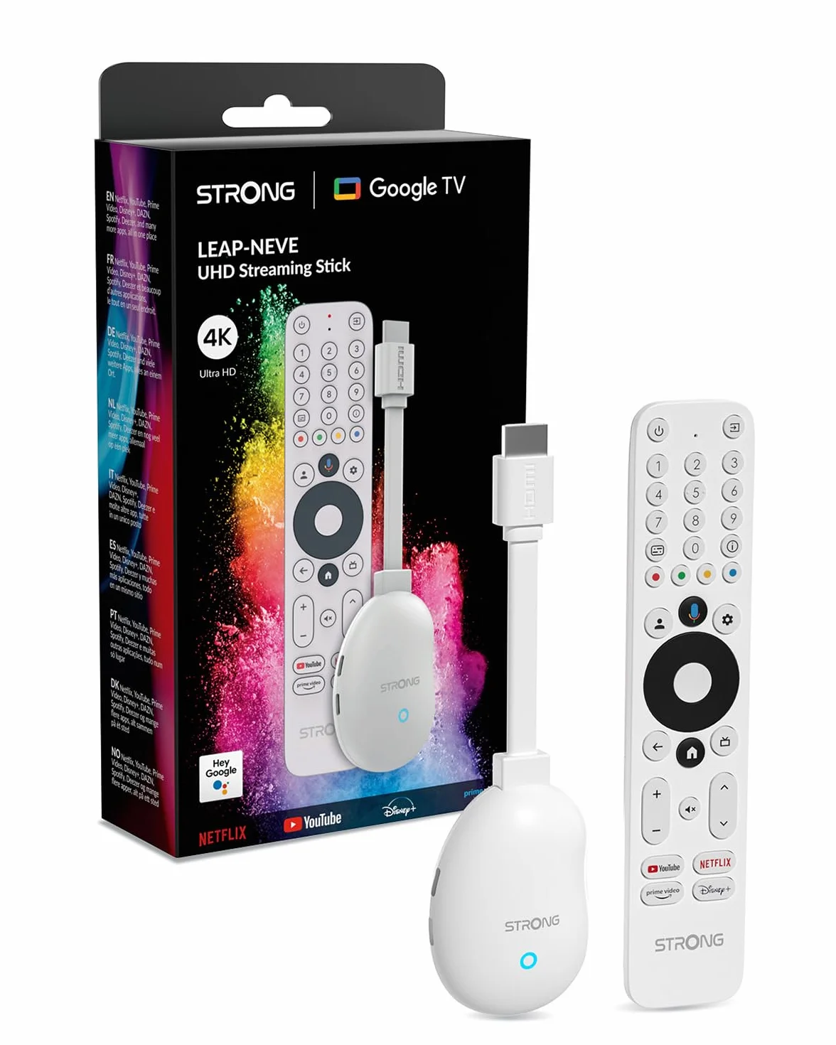 STRONG Leap-Neve 4K UHD Streaming Stick, Dolby Vision et Audio, HDR10+, 2 Go De RAM + 8 Go De Stockage Flash, WiFi 6, Android 12, Port Ethernet, HDMI 2.1 - Blanc
