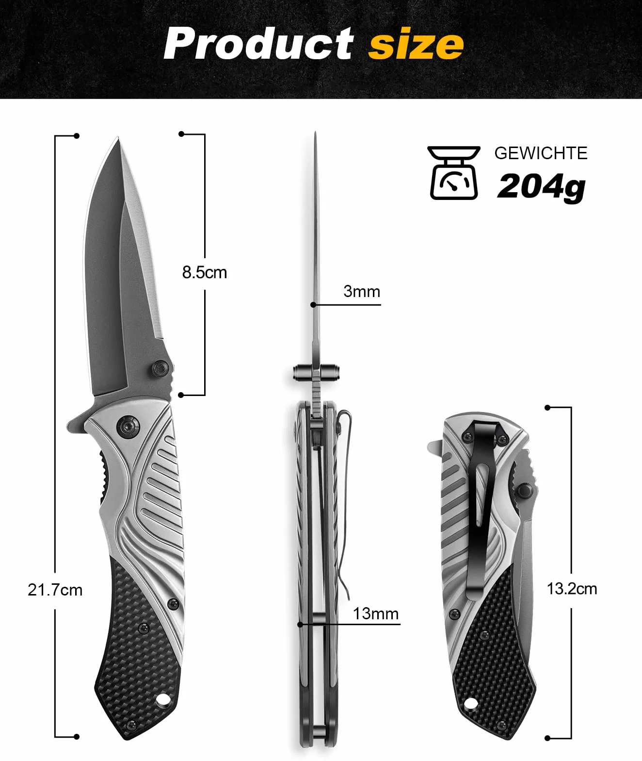 ISEYOU Couteau Pliant Acier Inoxydable 3Cr13 Revêtue Titane Brise-Vitre Survie EDC