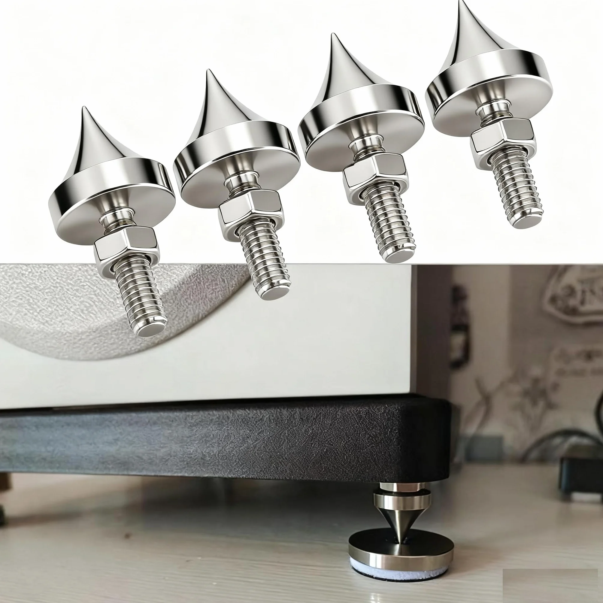 Tissting Lot de 4 pics d'isolement pour haut-parleur M6/M8/M10/M12 en acier inoxydable HiFi pour amplificateur, lecteur CD, DVD (M8)