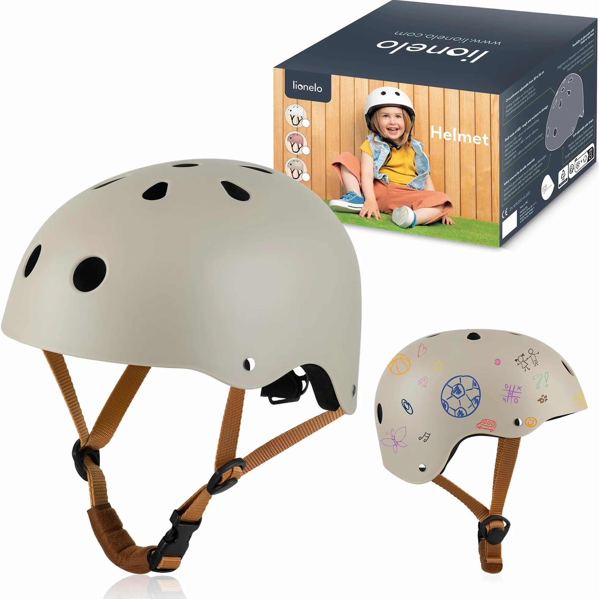 LIONELO Casque Protecteur de Vélo Enfants Réglable 50-56 cm Protège-Menton Certifié Intertek Taille S