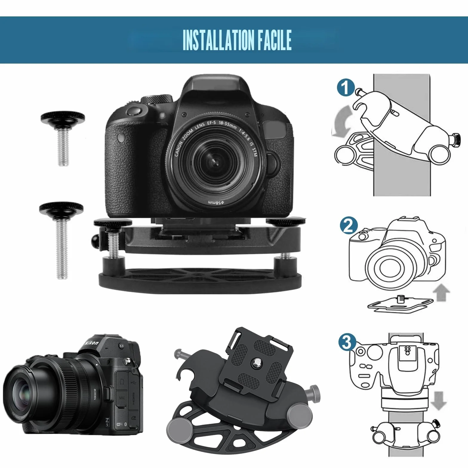 Clip de Ceinture pour Appareil Caméra Sangle pour Sac à Dos Clip de Ceinture en Alliage D'aluminium à Fermeture Rapide Avec Support 1/4 pour Appareil Photo et Sac à Dos.