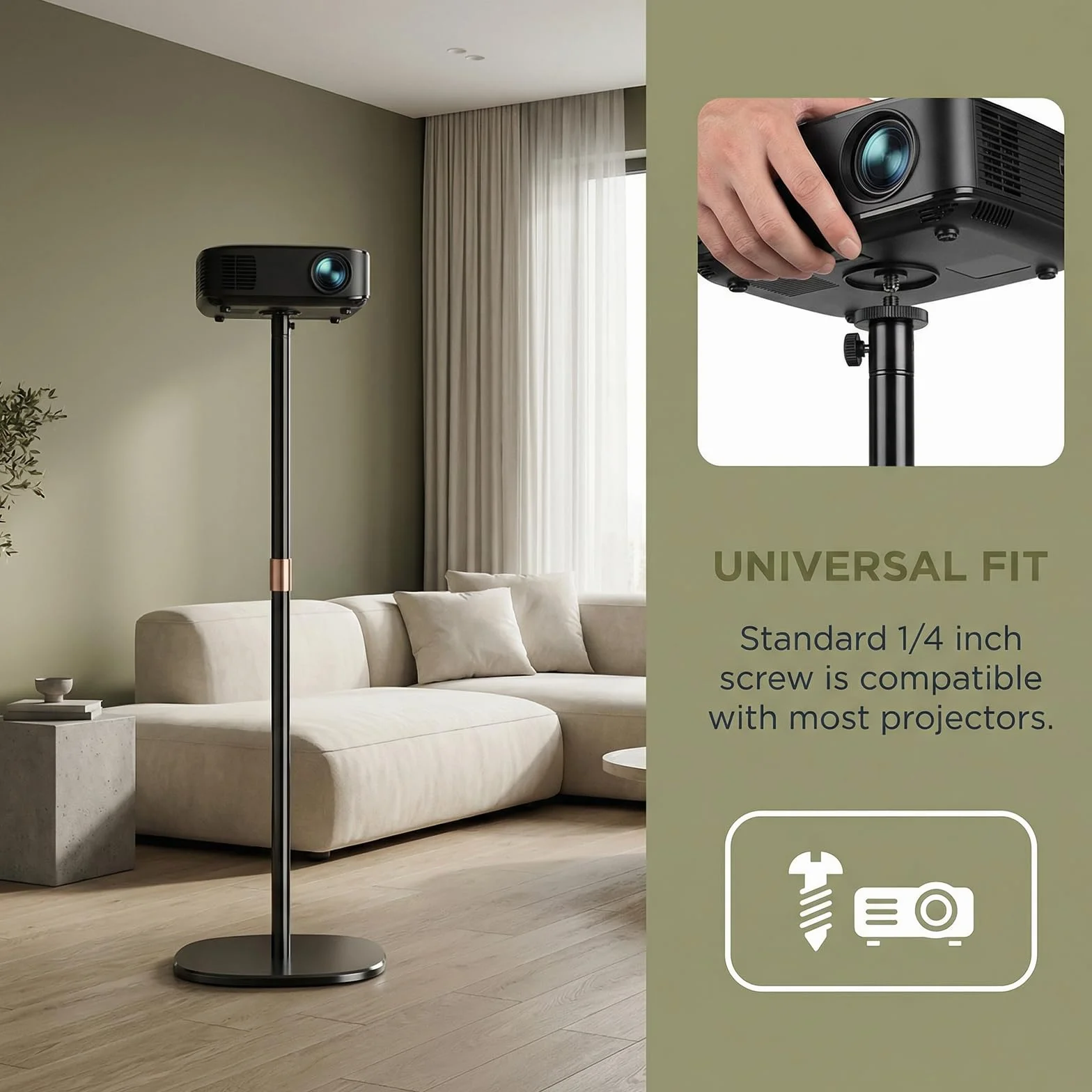 Support Vidéoprojecteur Rotatif 360° Hauteur Réglable 128-164 cm Base Robuste Home Cinéma