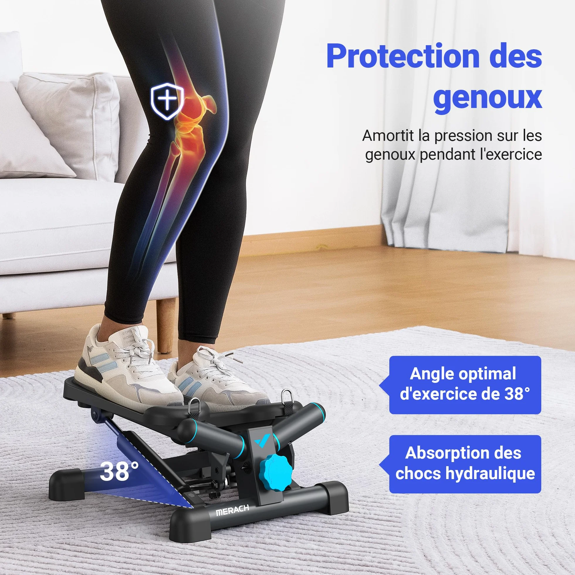 MERACH Stepper 2 en 1 pour la Maison, Silencieux 150 kg avec Écran LCD, Fitness avec Cordes de Puissance