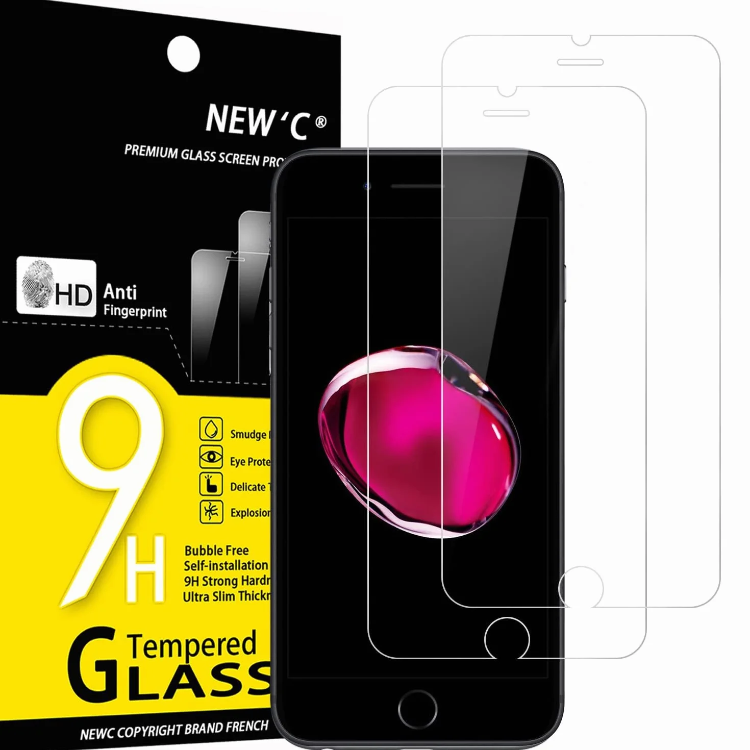 NEW'C Lot de 2, Verre Trempé pour iPhone 8, iPhone 7 (4,7 Pouces), Film Protection écran -sans Bulles d'air -Ultra Résistant (0,33mm HD Ultra Transparent) Dureté 9H Glass