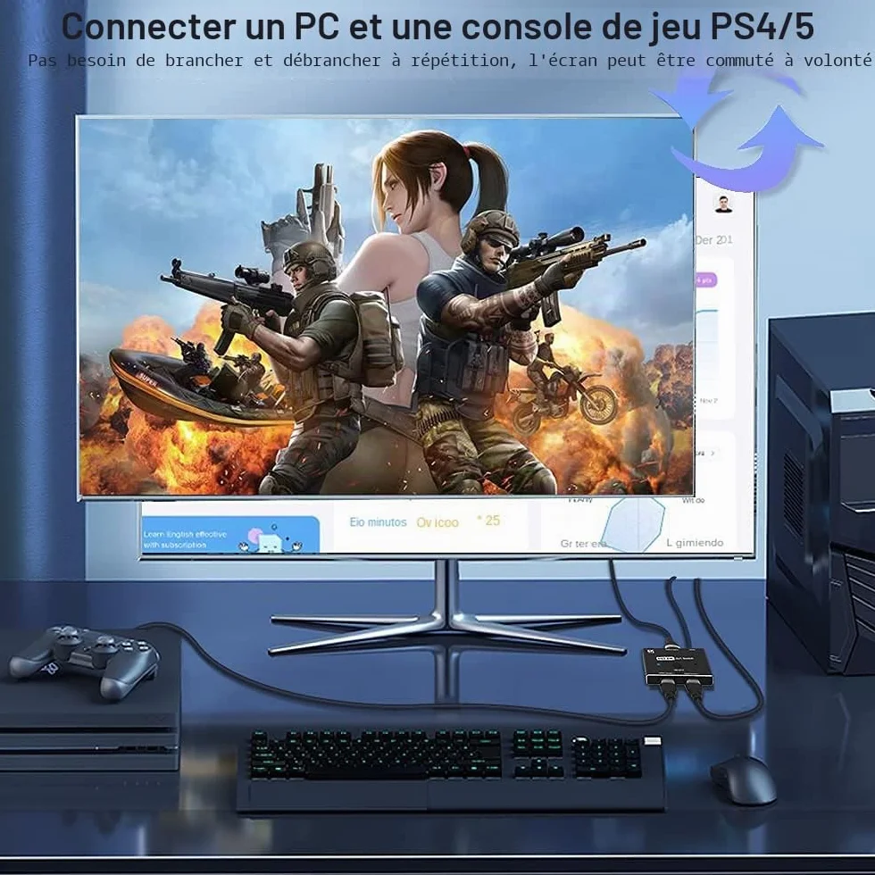 Directionnel HDMI 2.1 Switcher Commutateur Ultra HD 8K Haute Vitesse 48Gbps 2in 1out 8K@60Hz 4K@120Hz Convertisseur Séparateur Compatible avec Les Moniteurs PS5