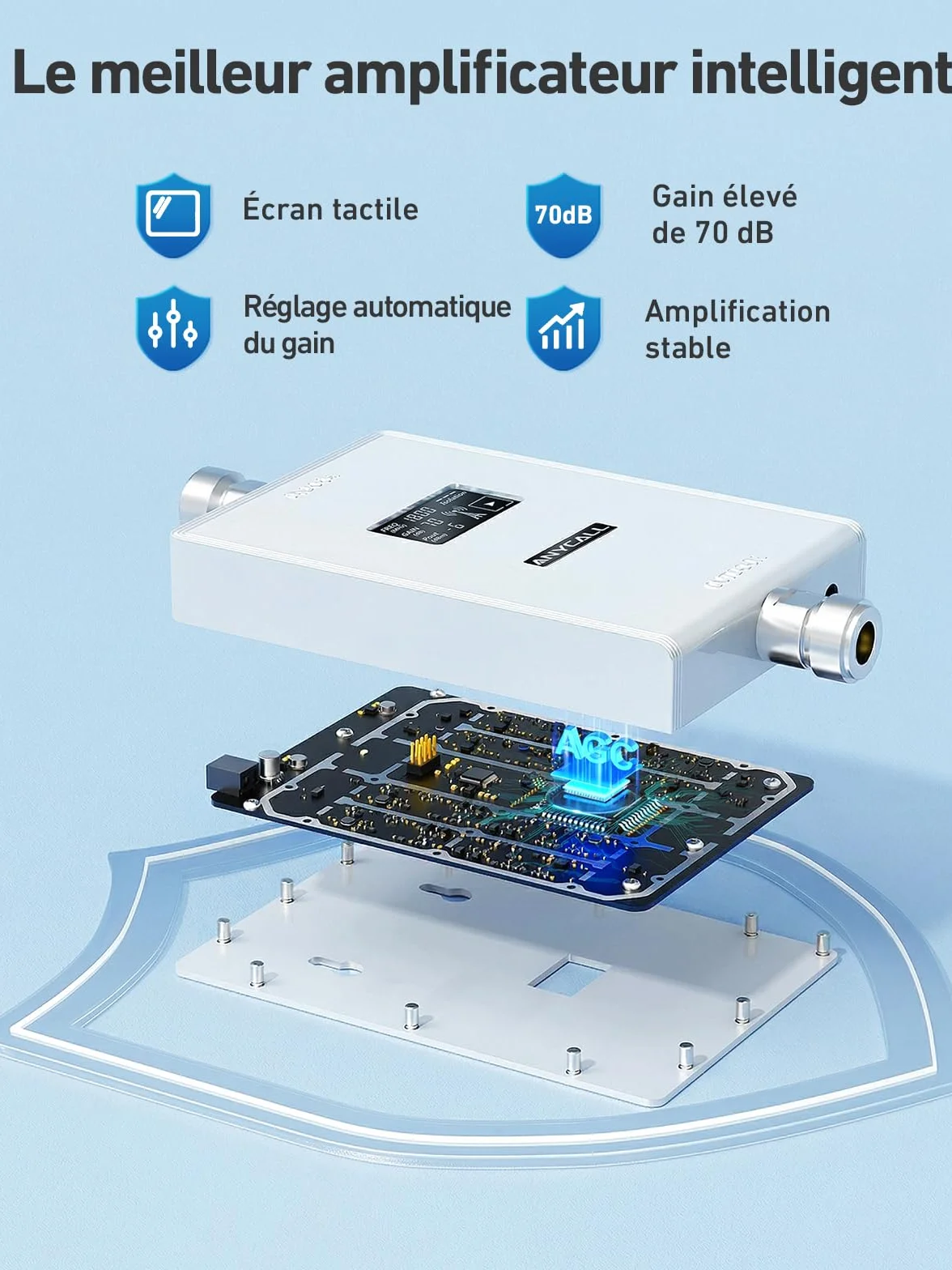 Amplificateur Reseau Mobile pour Bande 3 et 20, Amplificateur de Signal Cellulaire pour Maison Bureau, 5G 4G LTE GSM Répéteur à Gain élevé, Compatible avec Orange SFR Bouygues Telecom Free