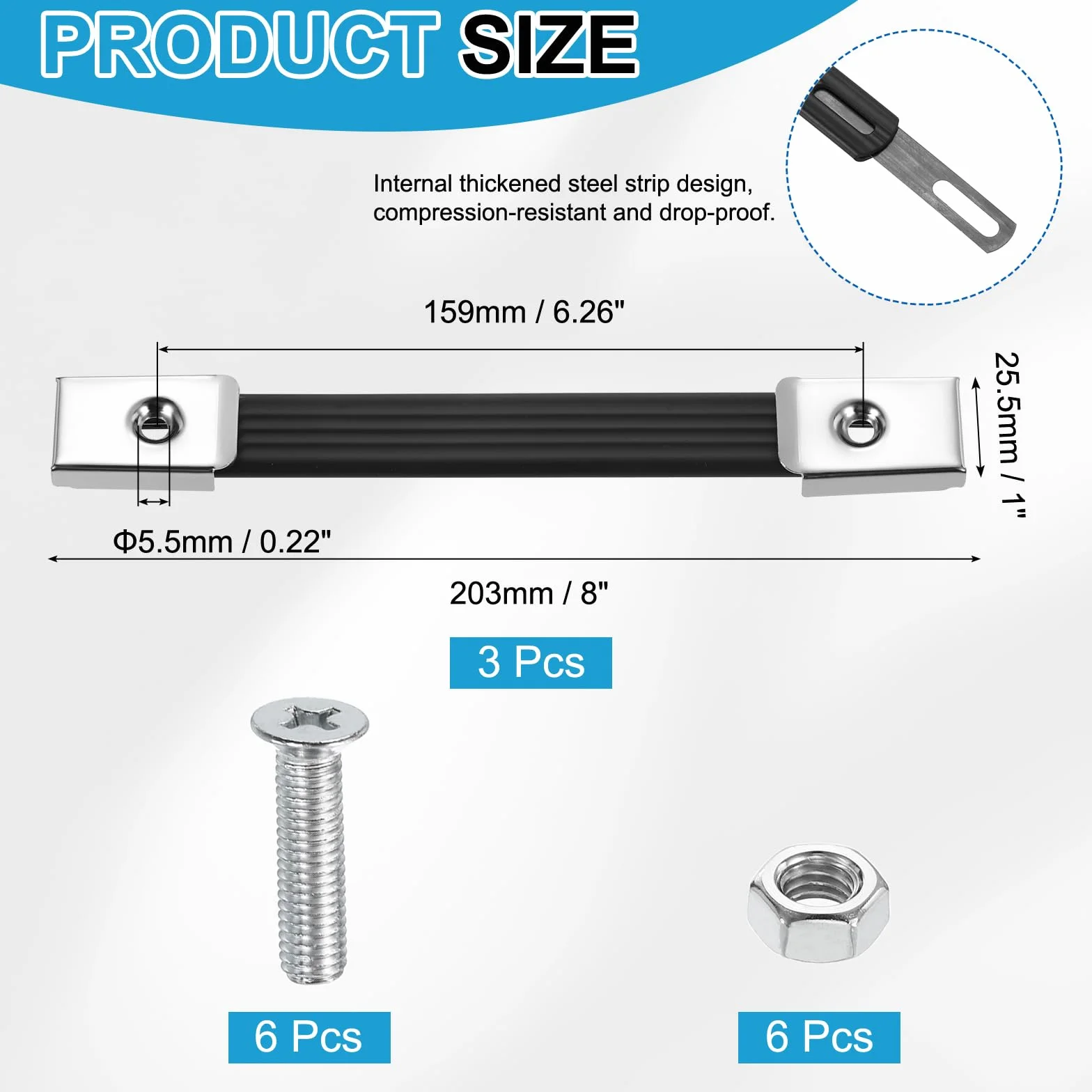 PATIKIL 3 Pièces Poignées à Sangle 8 Pouces pour Enceintes, Poignée de Tirage Coque Métalliques Boucle Sangle Quincaillerie pour Coffret de Transport d'Enceinte, Argent