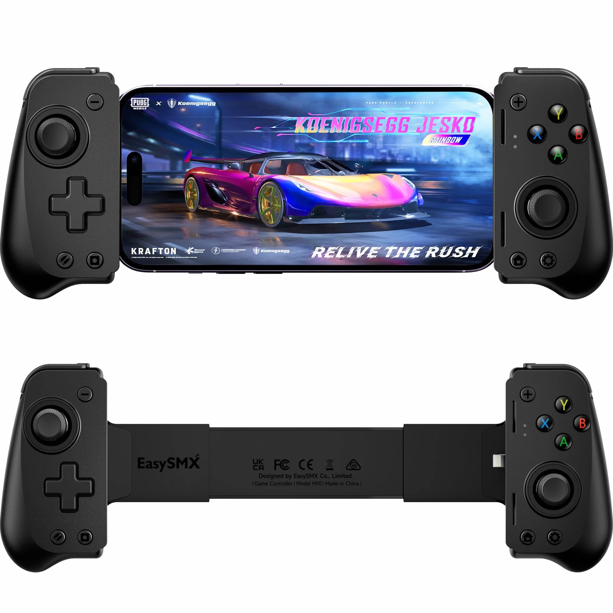 EasySMX M10 Manette Mobile pour iPhone IOS (Lightning), Manette Téléphone Manette de Jeu pour Xbox, PlayStation, Call of Duty, Roblox etc, Chargement Passthrough, Noir