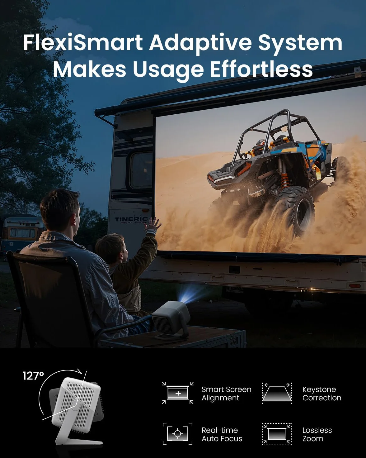JMGO N1S 4K Mini Videoprojecteur Triple Laser 1100 ISO Lumens Gimbal Autofocus Google TV HDR10
