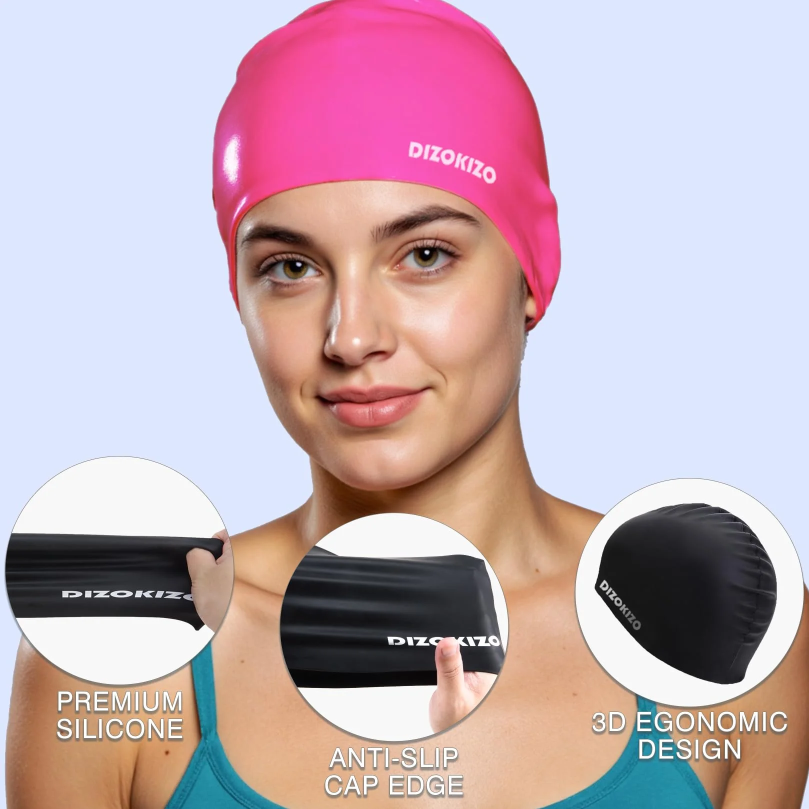 Bonnets de Bain en Silicone Anti-glissants pour Adultes Cheveux Longs et Courts, Lot de 2