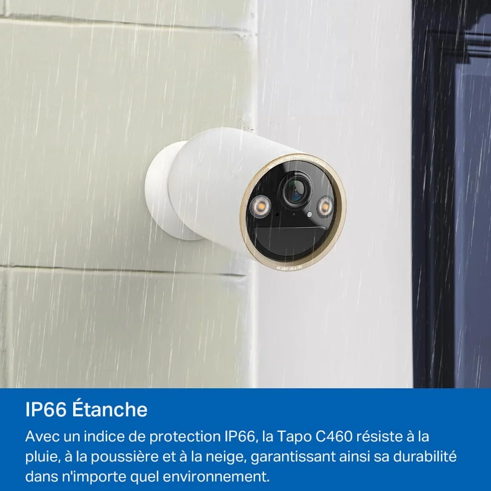 Tapo C460 Caméra de Surveillance Extérieure 4K 8MP, Batterie 10000mAh, Vision Nocturne Couleur Starlight, Wi-FI Dual-Band, Base Magnétique, Détection AI Gratuite