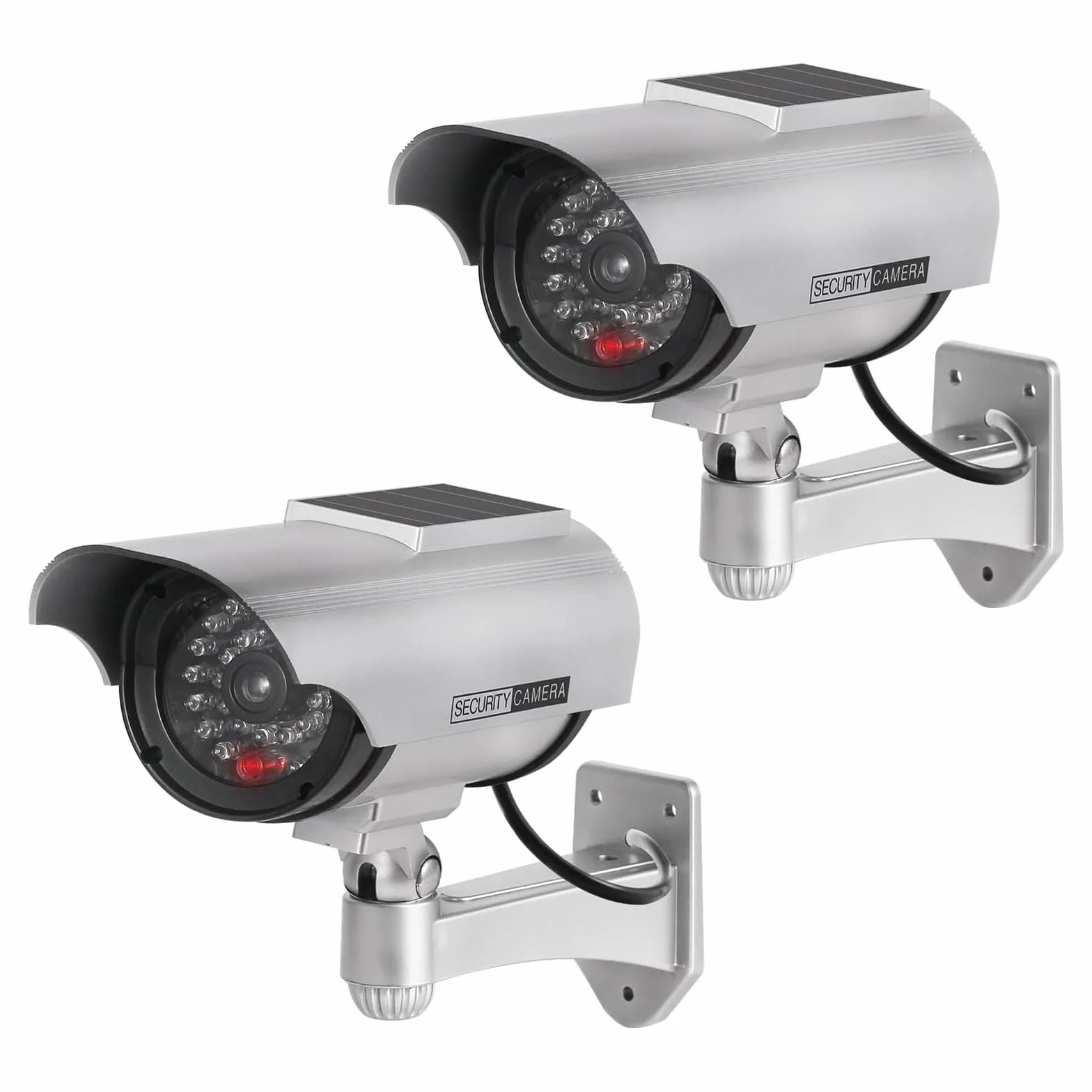 ERWEY 2 pièces Caméra Solaire LED Flash caméra virtuelle, caméra de sécurité Solaire CCTV analogique Surveillance virtuelle caméra de sécurité, Argent