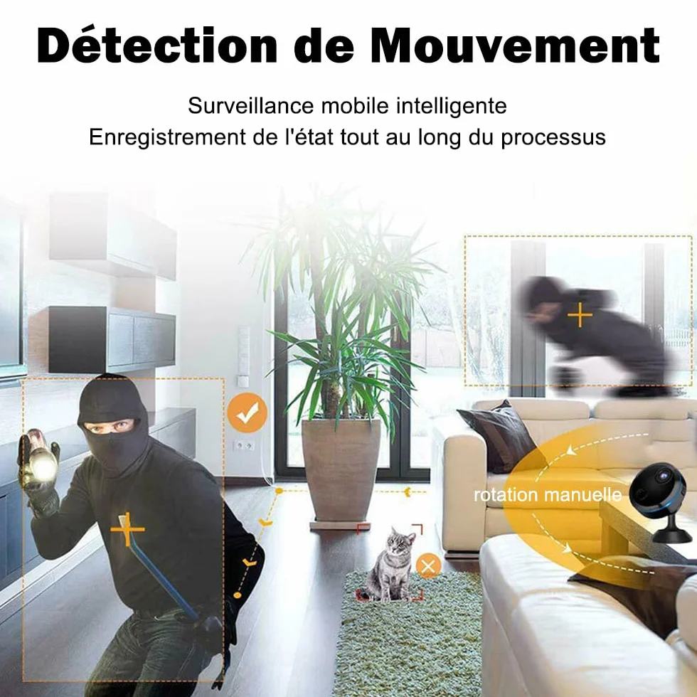 Mini Camera Espion sans Fil, Micro Camera Surveillance Wifi Interieur/Exterieur sans Fil Discrete, Vision Nocturne et Détection de Mouvement, 1080P Petit Cachee Camera Espion Bebe Maison Chat Voiture