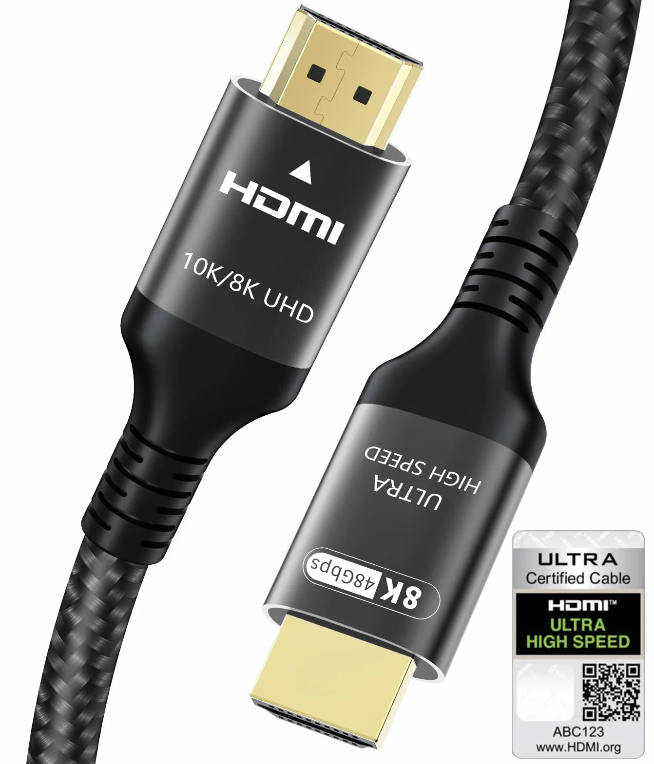 Certifié Câble HDMI 2.1 10K 8K 1M, 48Gbps Câble HDMI Ultra Haut Débit Ethernet CEC 4K 240Hz 200Hz 165Hz 144Hz 120Hz 10K 8K 60Hz ARC eARC Netflix HDCP2.3 HDR10+ PC Laptop RTX5090 TV Écran Projecteur