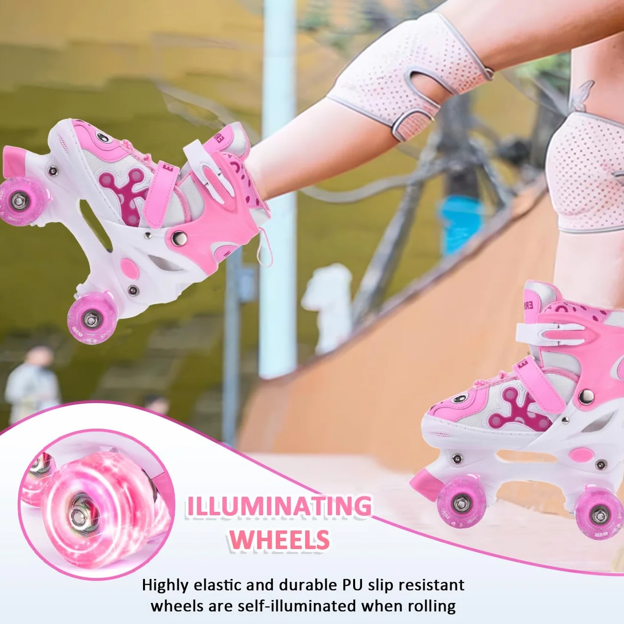 ERNAN Roller Enfant 4 Taille Réglable 8 Roues Lumineuses Patins à Roulettes Débutants