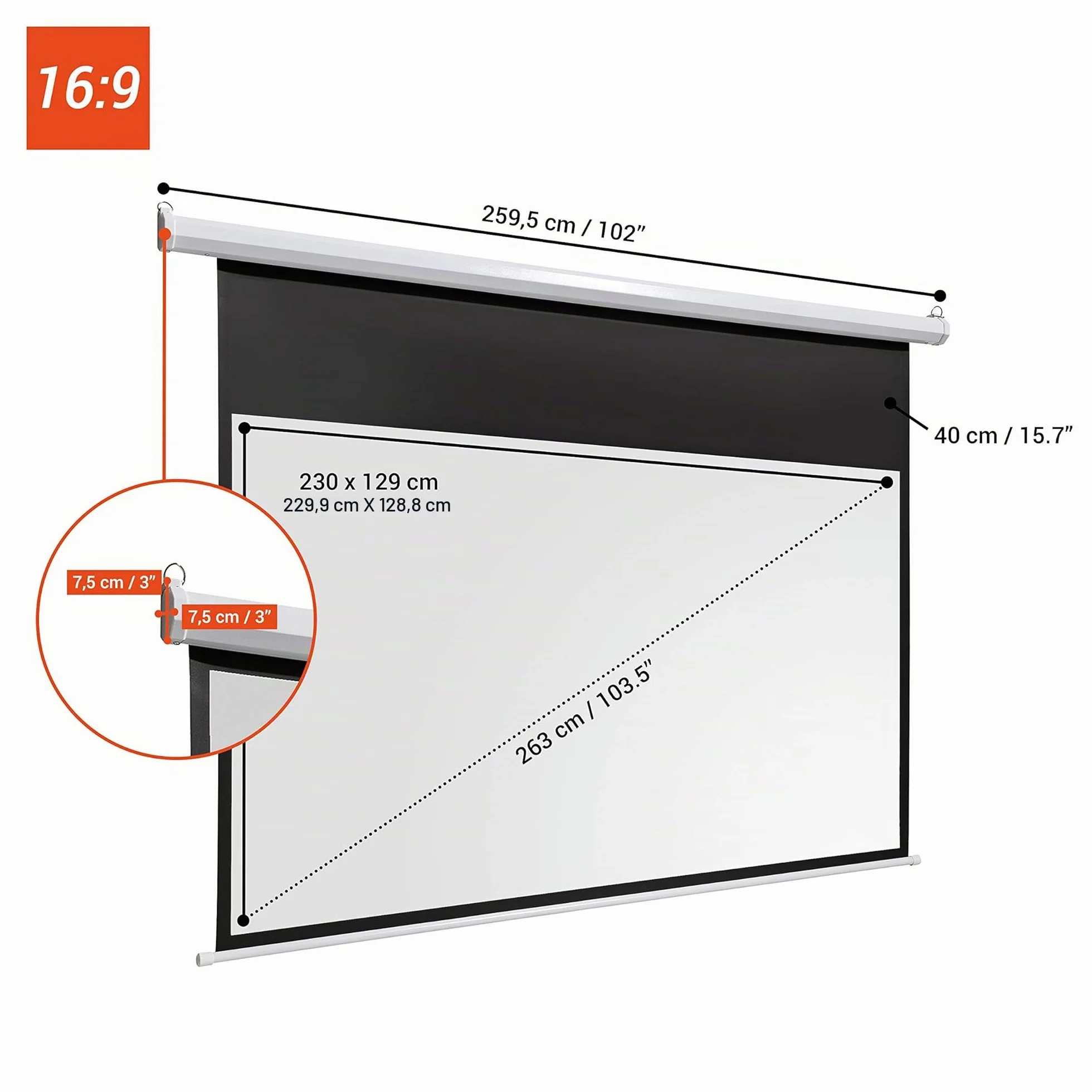 Celexon Basic Écran de Projection Motorisé 110" 240x135 cm 16:9 Full-HD 4K Home Cinéma