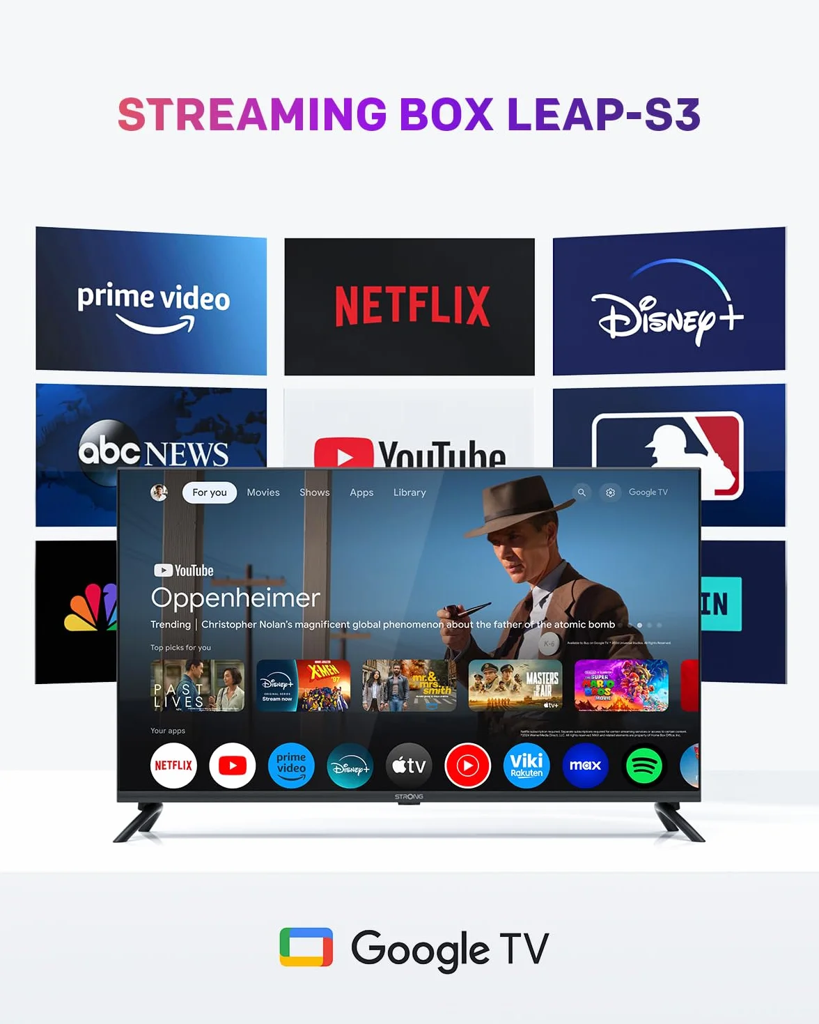 STRONG Leap-S3 Streaming Box Google TV 4K UHD avec Port Ethernet, 2GB RAM + 16GB Stockage, Chromecast Intégré, WiFi, Assistant Google Vocal, HDR10+, Dolby Audio & Dolby Vision