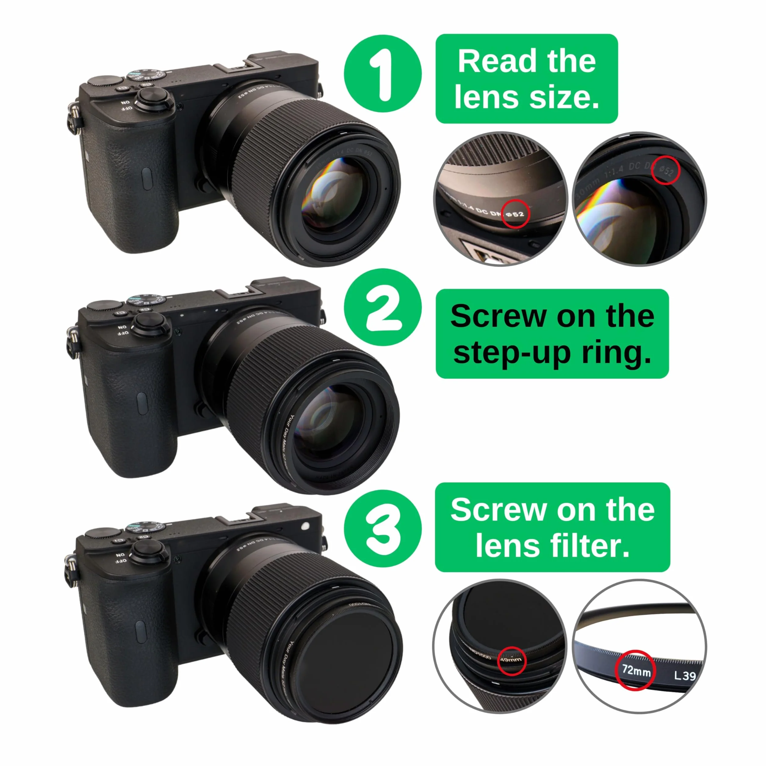 Step-Up Ring Aluminium 62-67mm Compatible Canon Sony Nikon Fujifilm