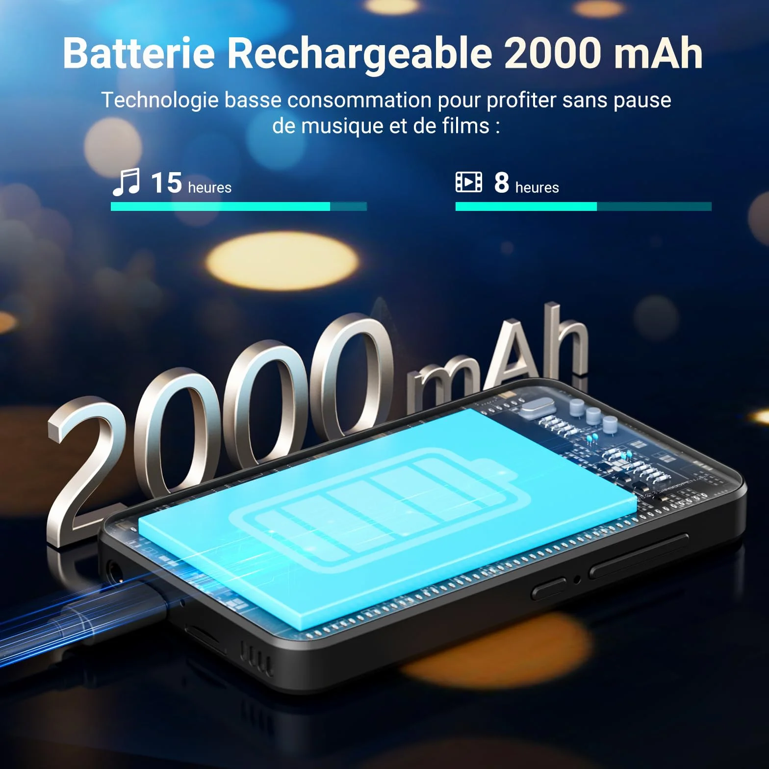 MECHEN 96 Go Lecteur MP3 Android WiFi Bluetooth Écran Tactile 4 Pouces Batterie 2000mAh 1 To Extensible