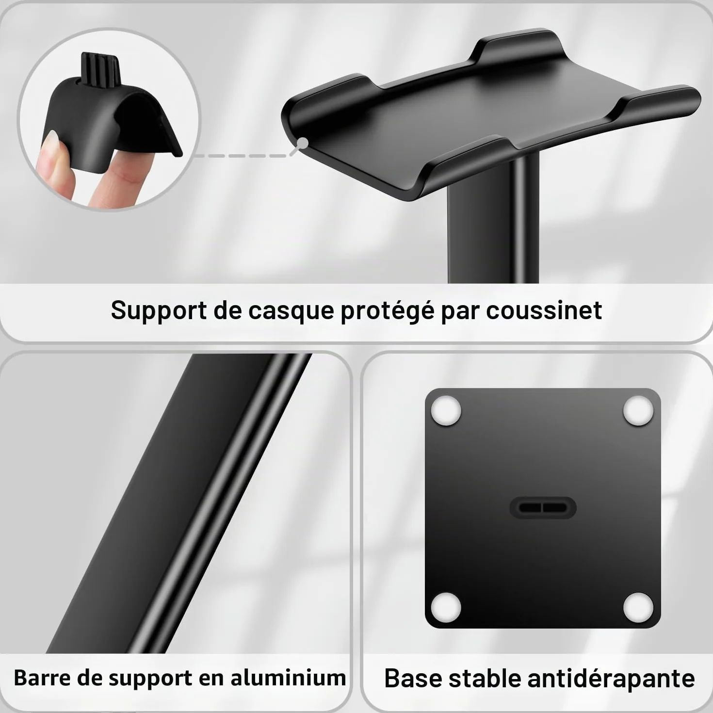 New Bee Support Universel pour écouteurs Over Sennheiser, Sony, Audio-Technica, Bose, AKG, Casque de Jeu et Affichage, Aluminium + TPU + ABS, Noir