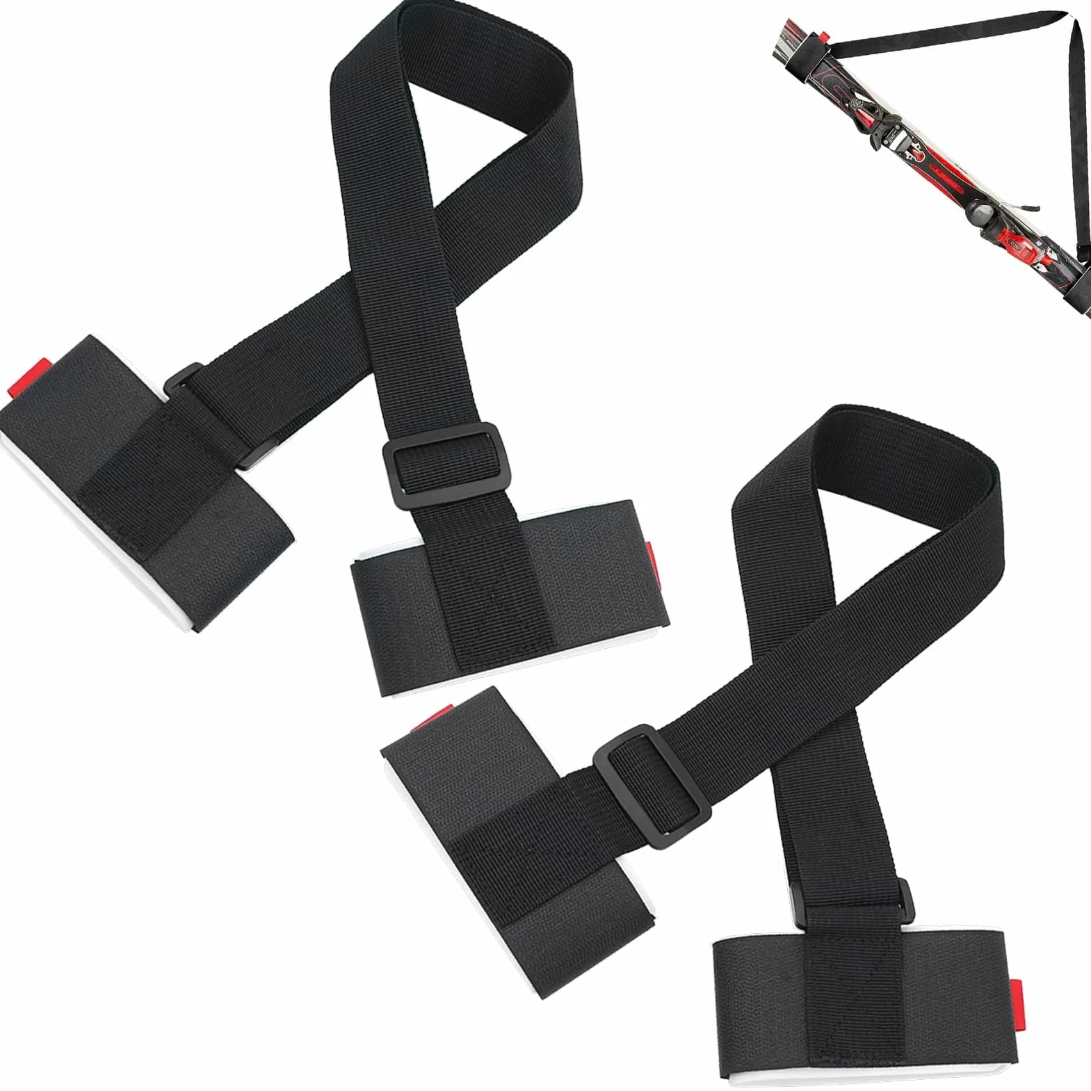 Bandoulière de Ski 2 Pièces, Porte-Épaules Réglable avec Boucle à Ruban Adhésif Rembourré, Noir Matériau Durable