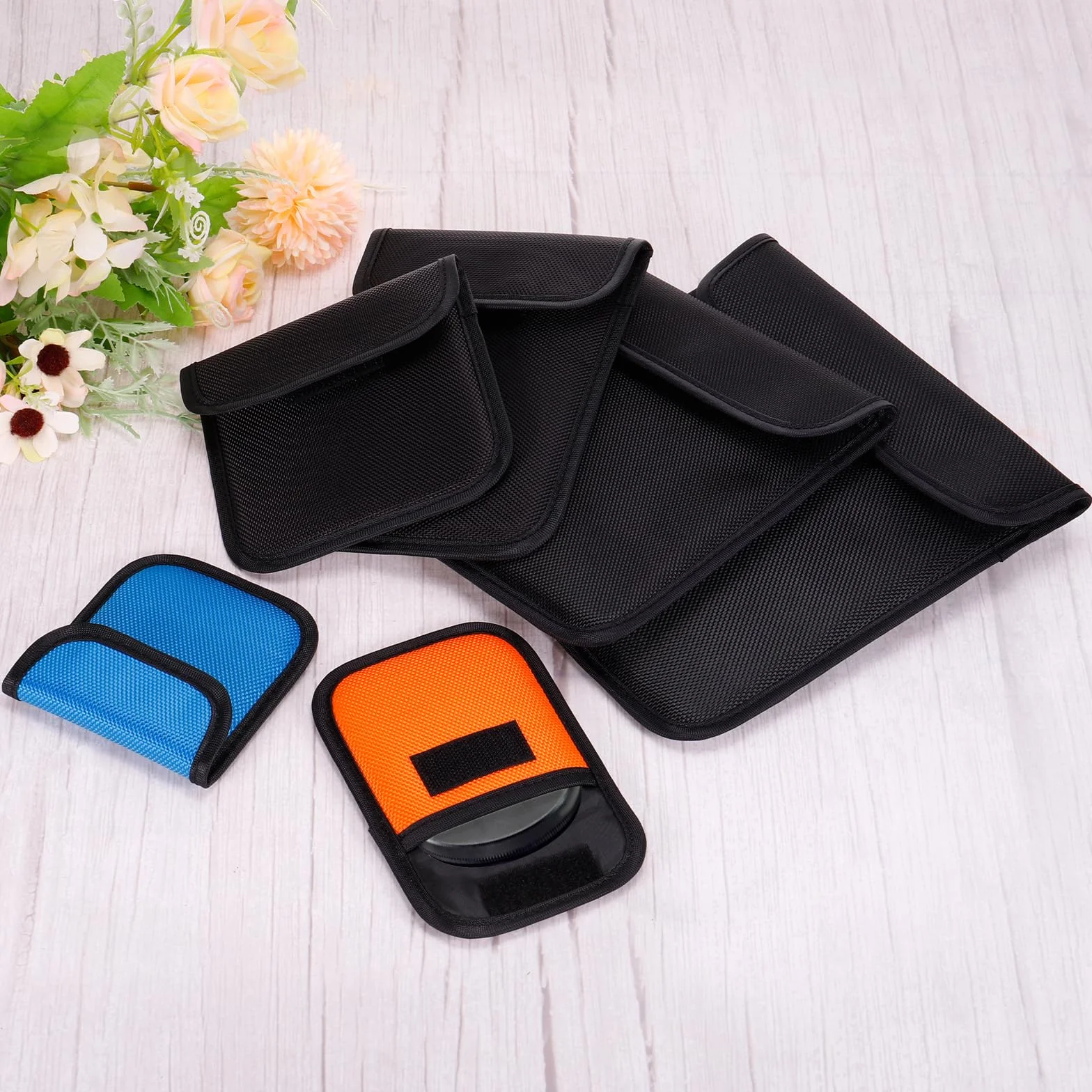 PATIKIL 58 mm Caméra Filtre Boîtier, 2 Paquet Pochette Imperméable Résistant à poussière Sac pour Photographie Filtre Stockage, Orange