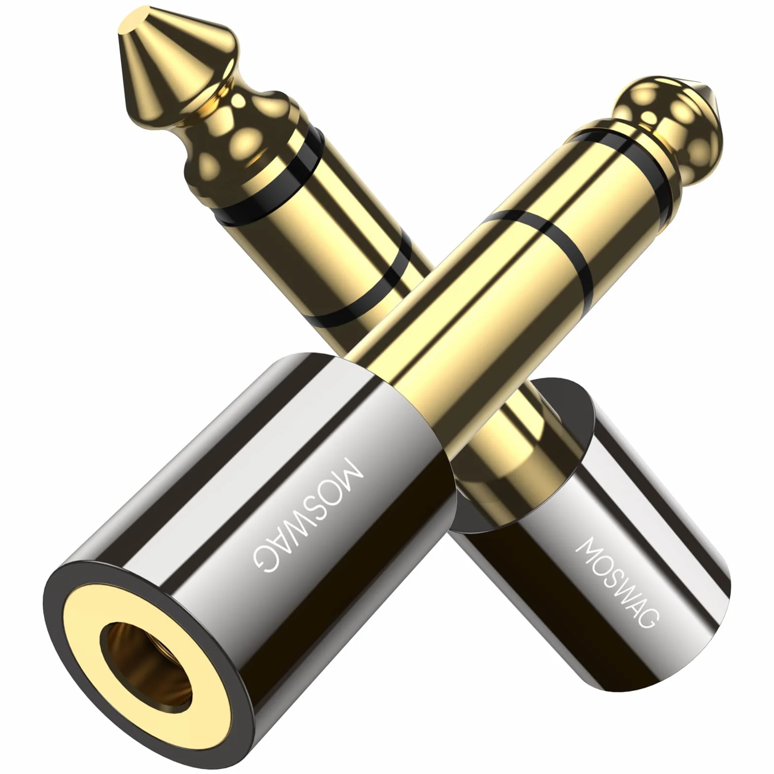 MOSWAG Adaptateur Jack 6.35mm Mâle vers 3.5mm Femelle Stéréo, 3.5mm to 6.35 mm Plaqué Or Adapter pour Cordon de Guitare, Téléphone Mobile, Ordinateur de Bureau, Ordinateur Portable (2 Pack)
