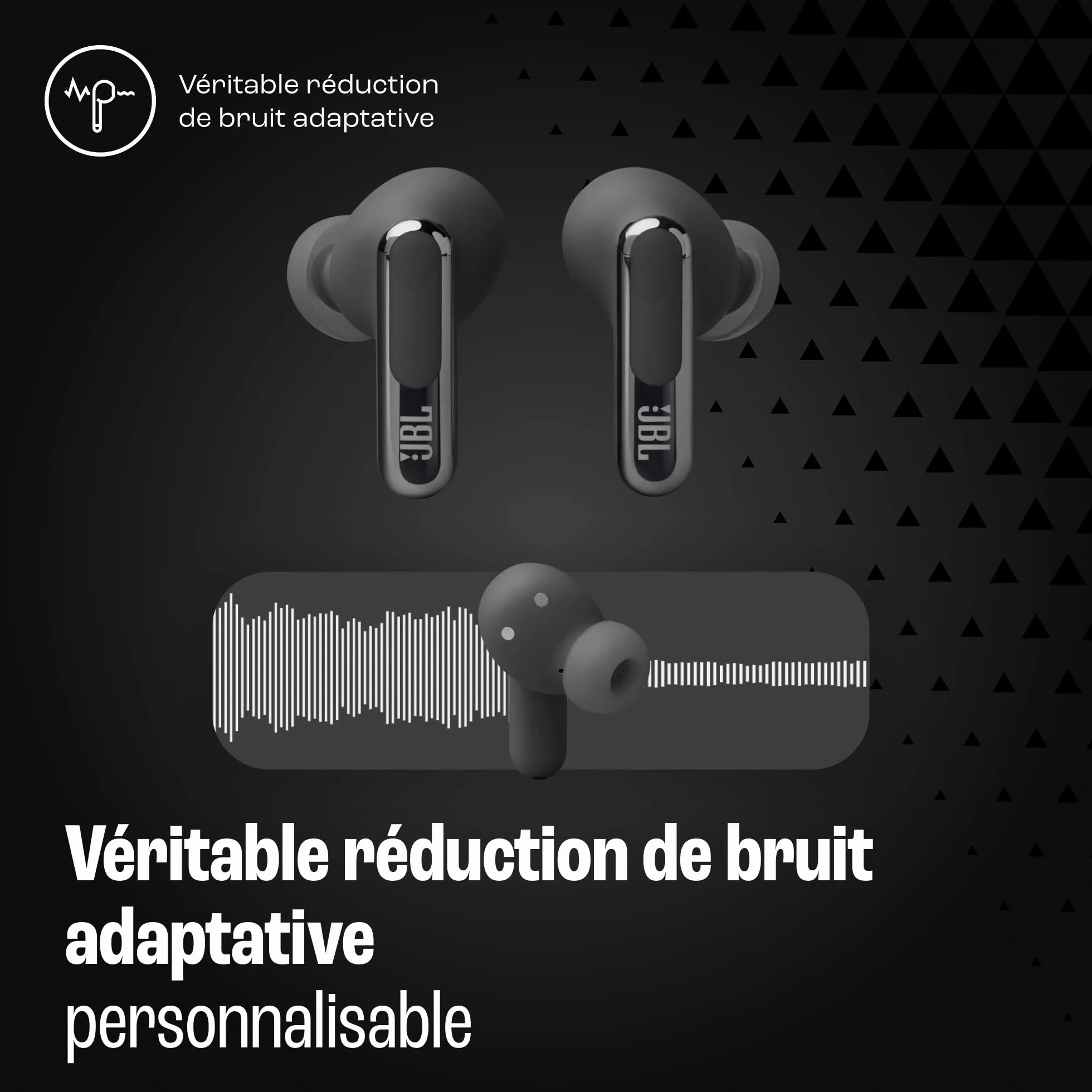 JBL Live Beam 3, Écouteurs sans fil avec oreillettes, Bluetooth, jusqu'à 48 h d'autonomie, Réduction de Bruit Active, son haute fidélité JBL Signature, étanches à l'eau IP55, noir