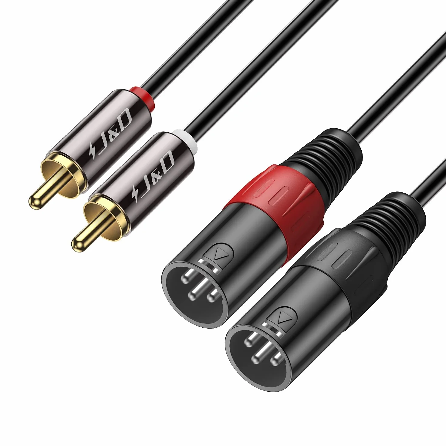 J&D 2 RCA vers XLR Mâle Câble, Ecalé Unbalanced Dual XLR à RCA Mâle Câble de Connexion pour Haut-parleurs, Amplificateurs, Systèmes Audio Stéréo HiFi, 1,8 Meter