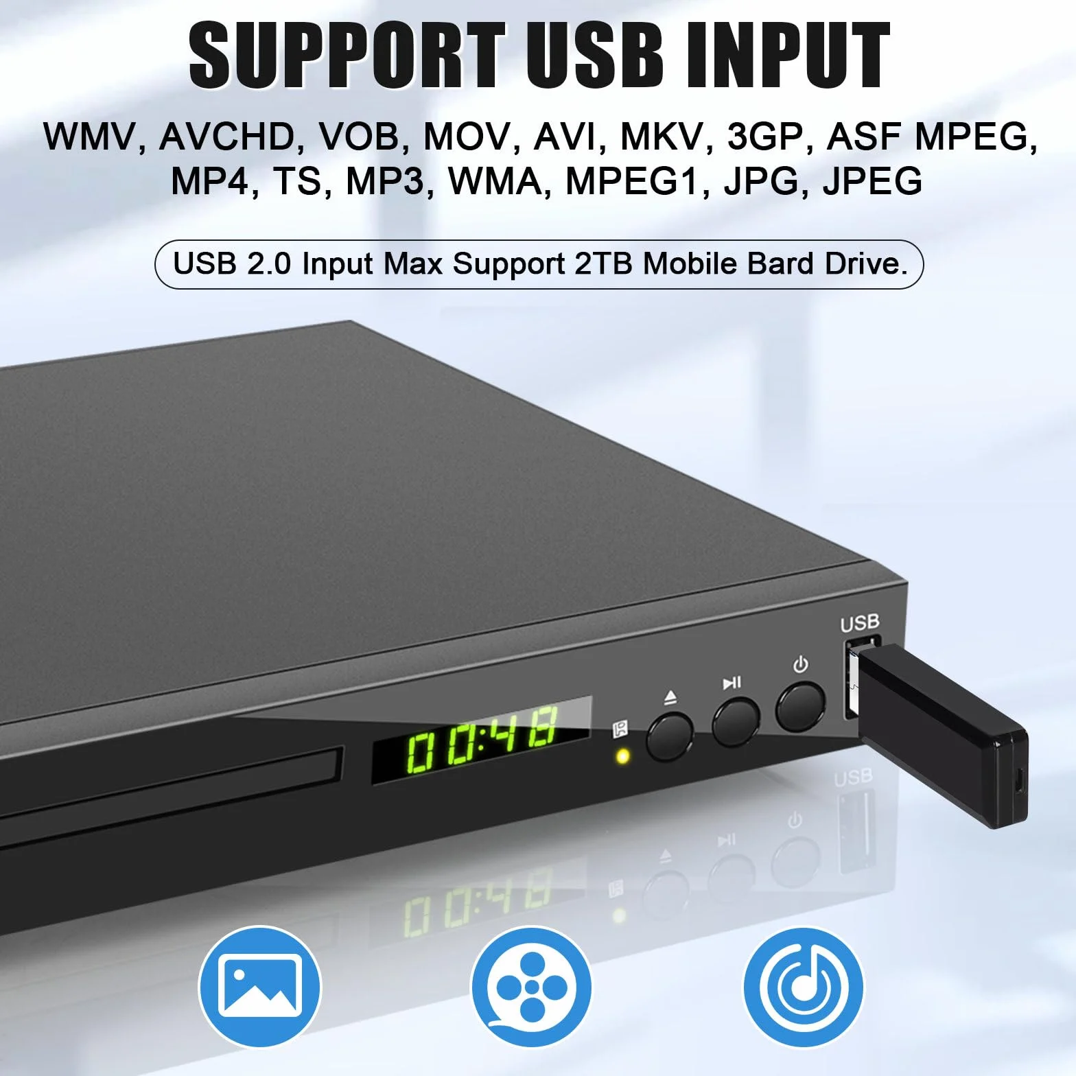 Lecteur de DVD Blu-Ray pour TV, HD Lecteur Blu-Ray Lit Le Disque Blu-Ray de Région 2, Lecteur DVD CD 1080P Toutes Régions pour la Maison, Supporte Clé USB Sortie HDMI AV Coaxiale (Blu-Ray Région 2)