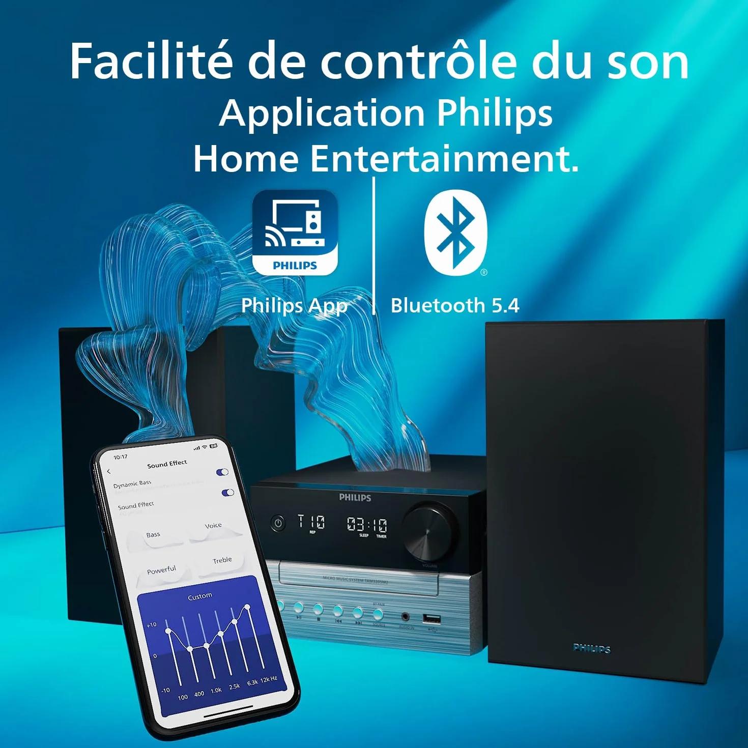 Philips TAM3205M2 HiFi Microchaîne Bluetooth Lecteur CD USB Radio FM Auracast