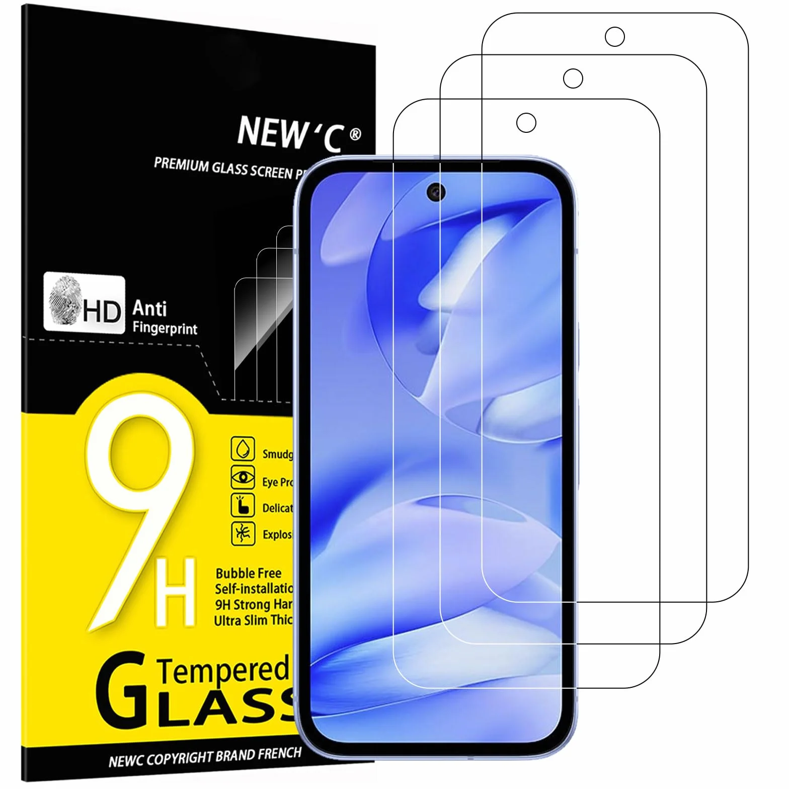 NEW'C Verre Trempé pour Google Pixel 9a Lot de 3, Dureté 9H, Ultra Résistant
