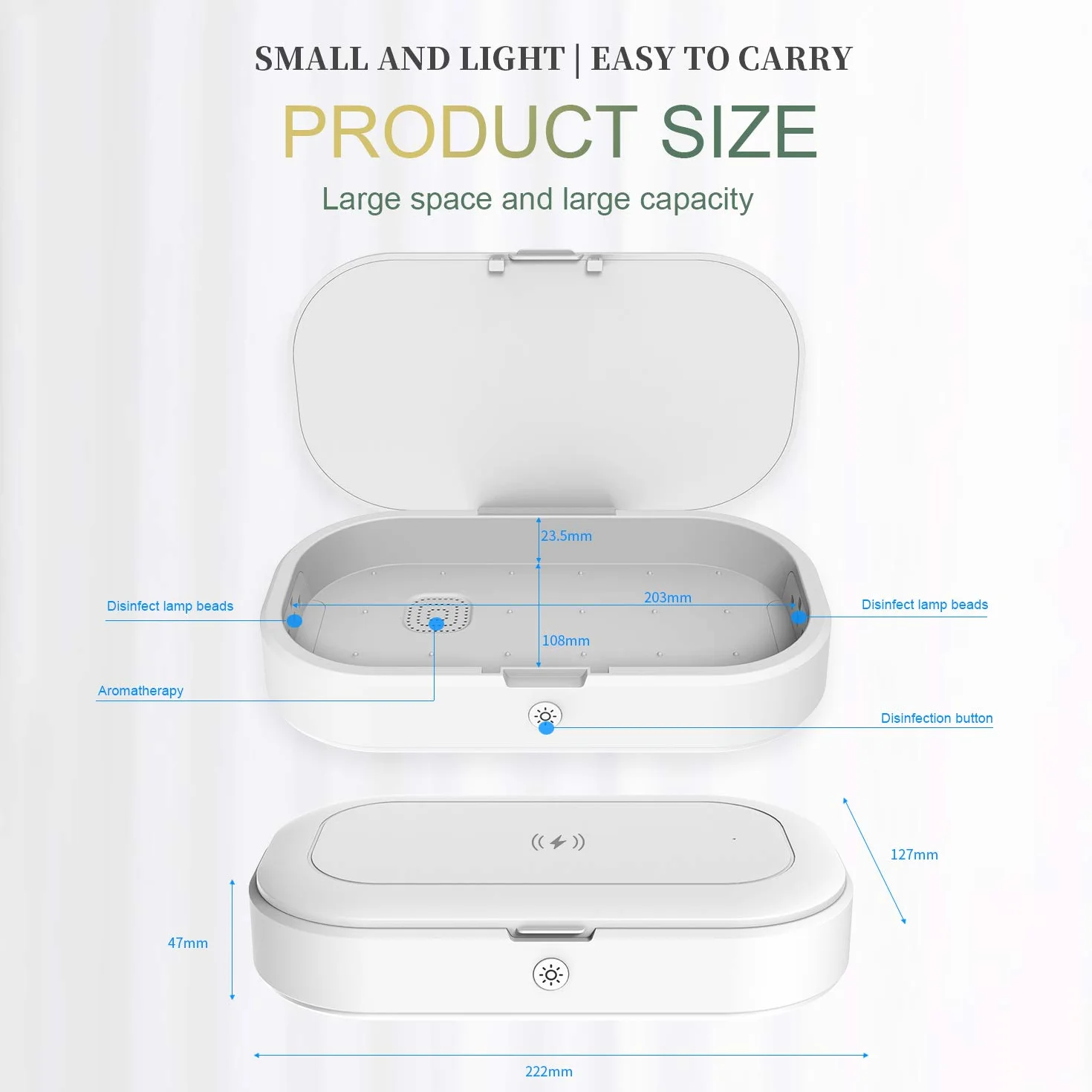 Boîte de désinfection à lumière UV, machine de désinfection portable pour téléphone de voyage, multifonction, sans fil, rechargeable avec fonction d'aromathérapie pour bijoux, masques, lunettes, clés