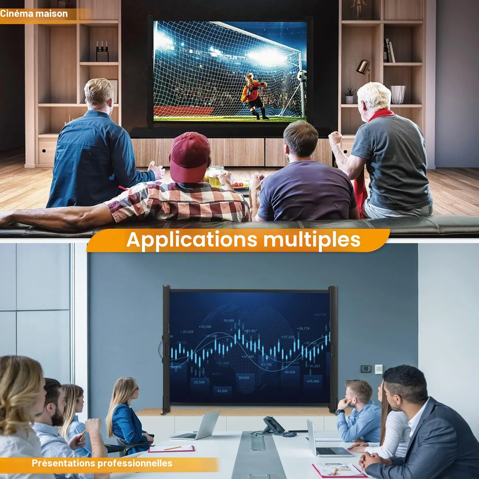 Écran de projection portable 50 pouces 4:3 avec support rétractable pour films intérieurs et extérieurs