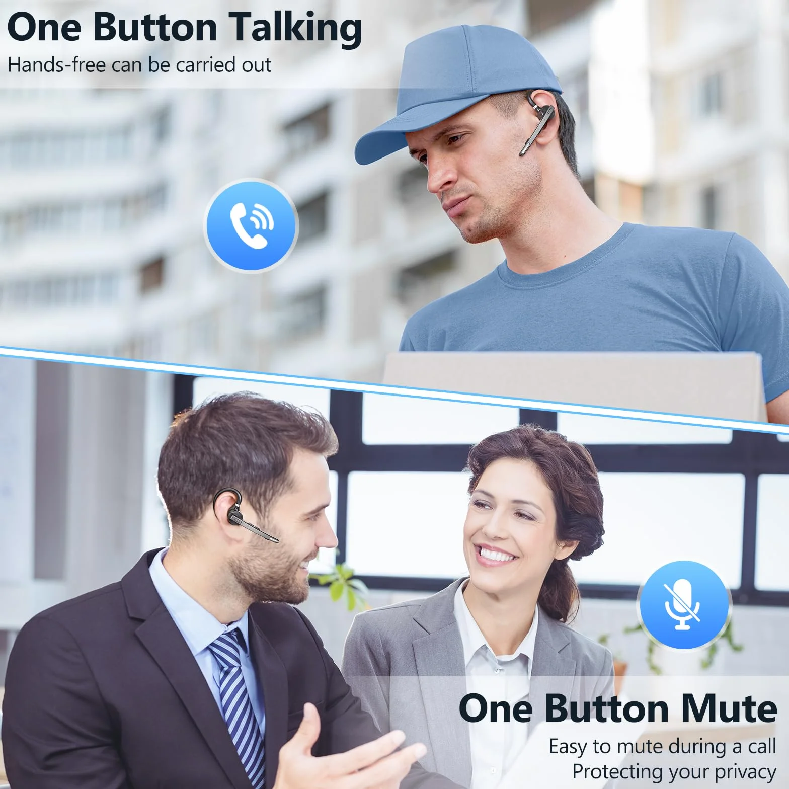 New Bee Oreillette Bluetooth sans Fil, V5.1 Kit Main Libre Bluetooth avec Dual Mic Oreillette Bluetooth 72Hs de Temps de Lecture CVC8.0 Casques Bluetooth Mono Écouteur pour Affaires/Bureau (1 pièce)