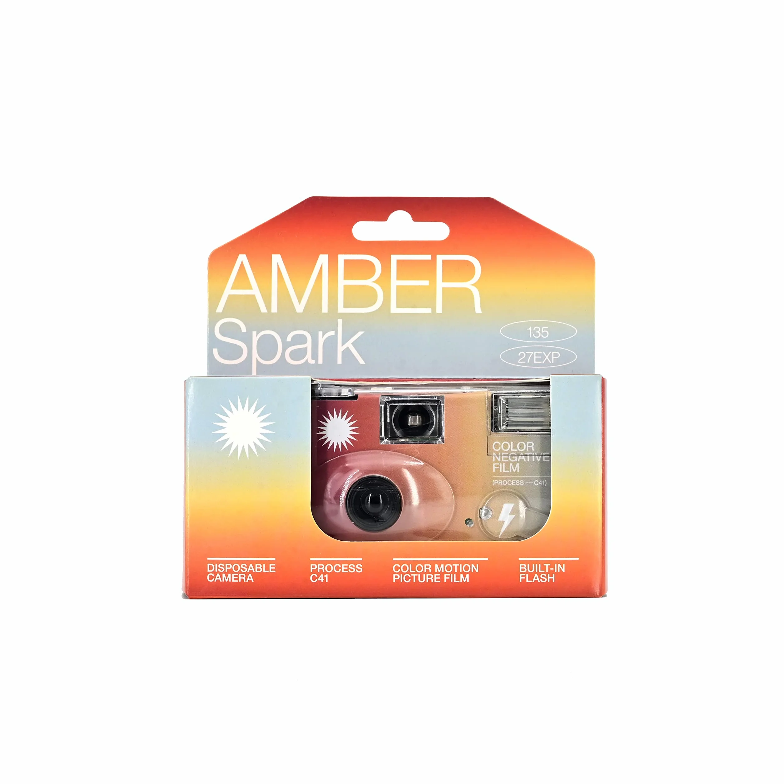Amber Spark Caméra à Film jetable 35 mm 27exp, Film négatif Couleur, sans Mise au Point, Facile à Utiliser, Flash intégré (Film et Batterie Inclus)