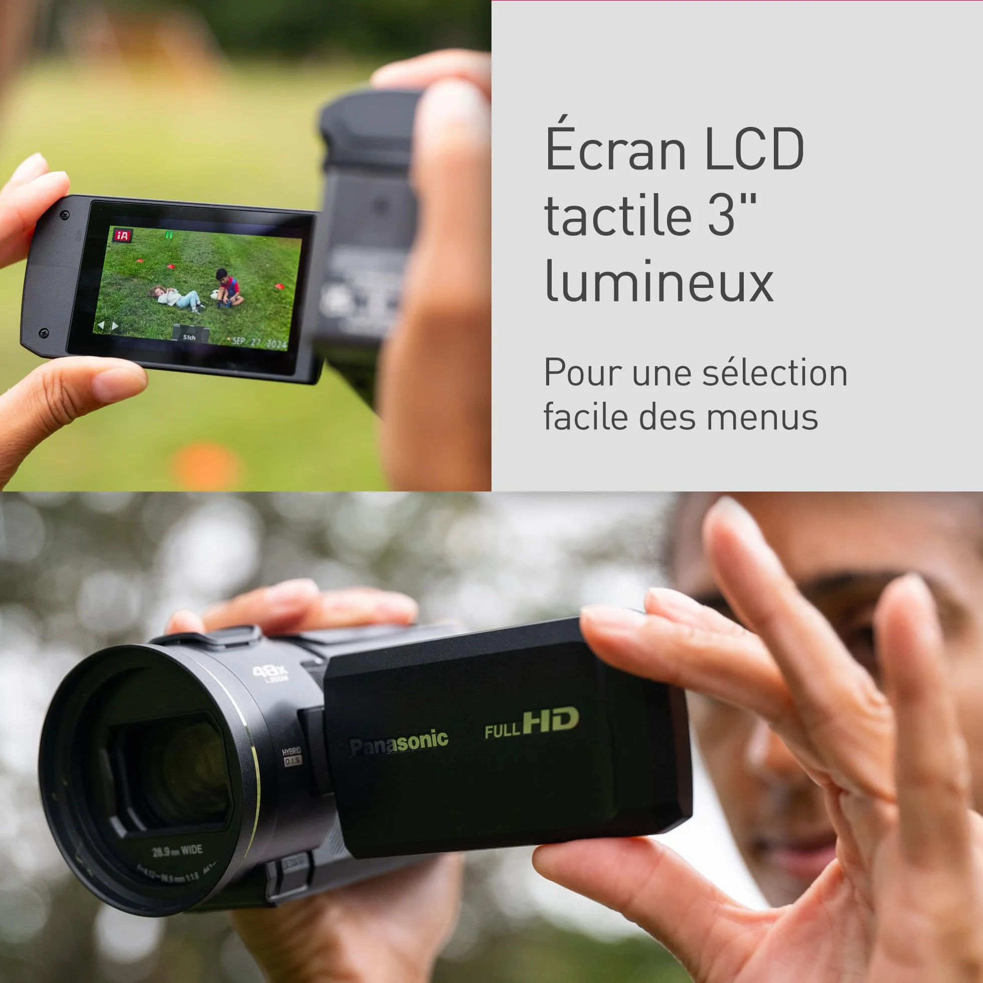 Panasonic V900 Caméscope Full HD 50p Zoom Optique 24x Grand Angle 25mm Noir Version Française