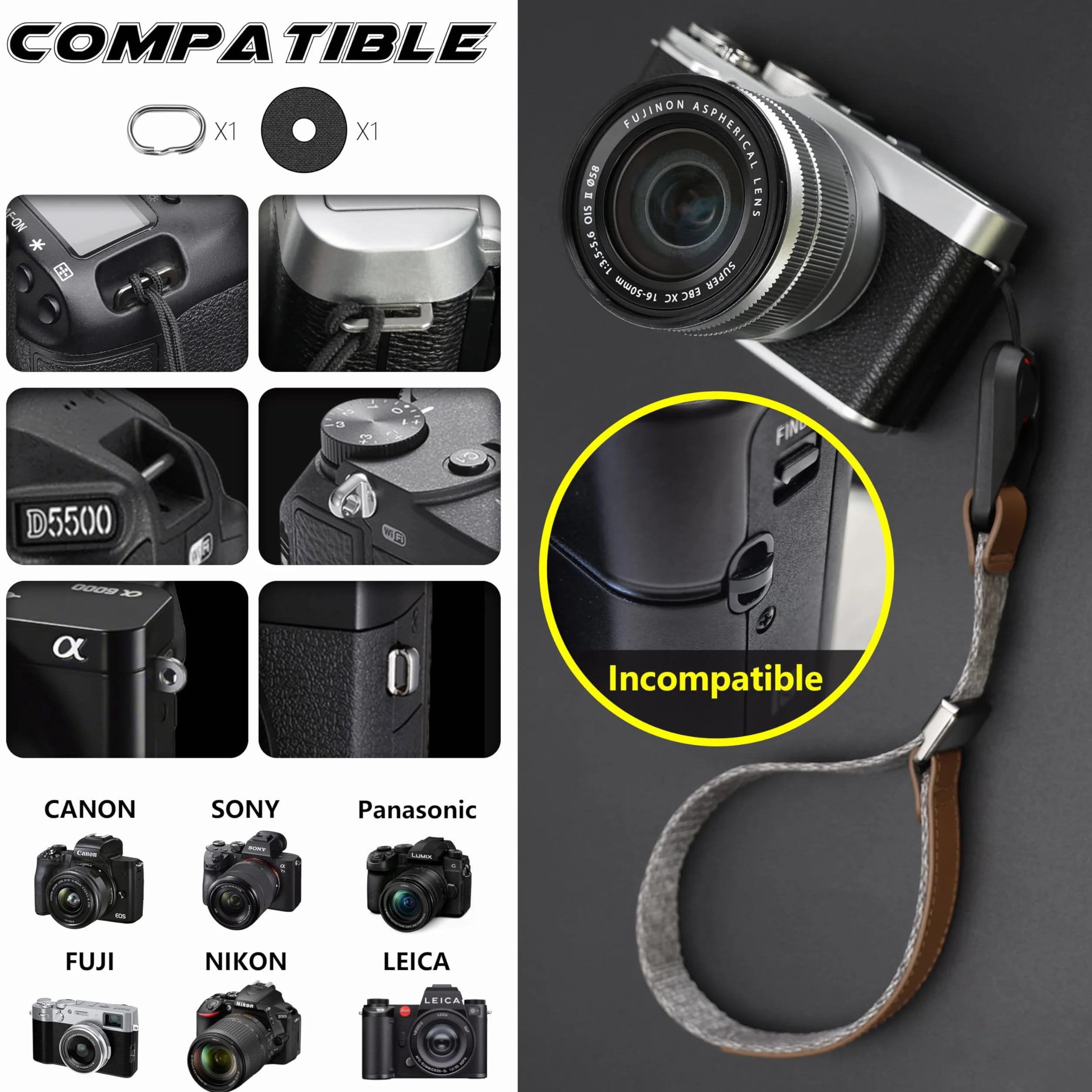 Sunya Dragonne pour Appareil Photo avec Boucle à Détachement Rapide, Sangle en Corde Nylon Compatible avec Appareils Photo DSLR ou Mirrorless