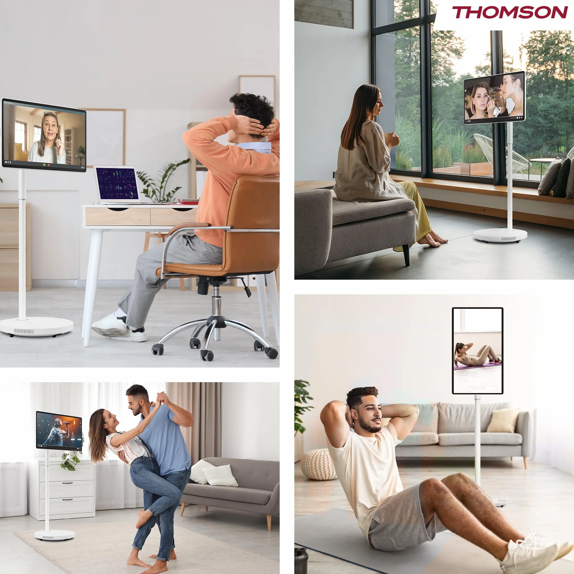 THOMSON Go Plus Pro Écran Tactile Intelligent 27 Pouces (69 cm) FHD Android Commande Vocale Hotspot Caméra 5MP Caisson de Basses WiFi 6 Bluetooth Batterie 4 Heures Support Portable