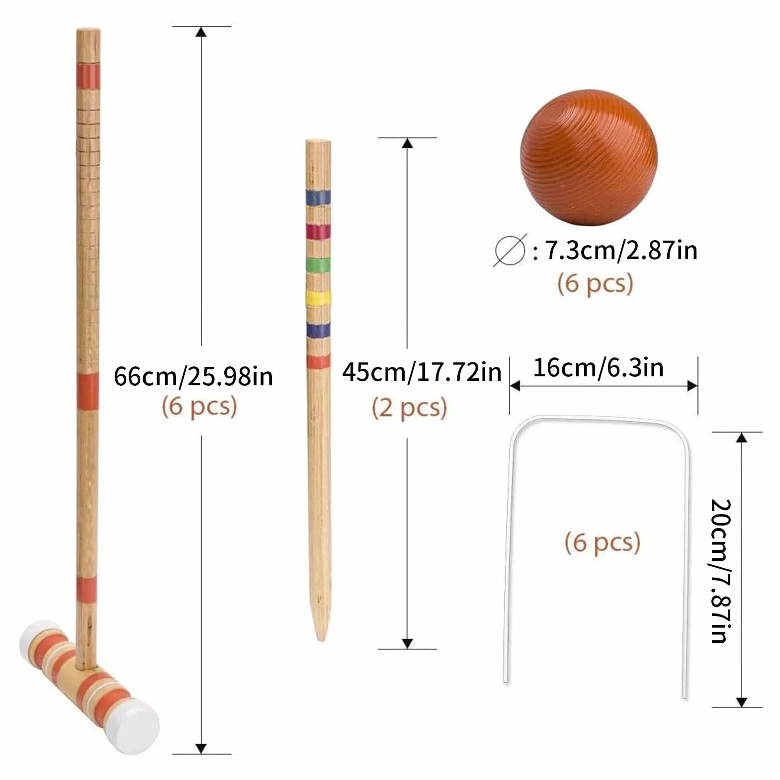 Kit de croquet pour 6 joueurs - Jeu de pelouse en bois - Équipement de sport extérieur réutilisable