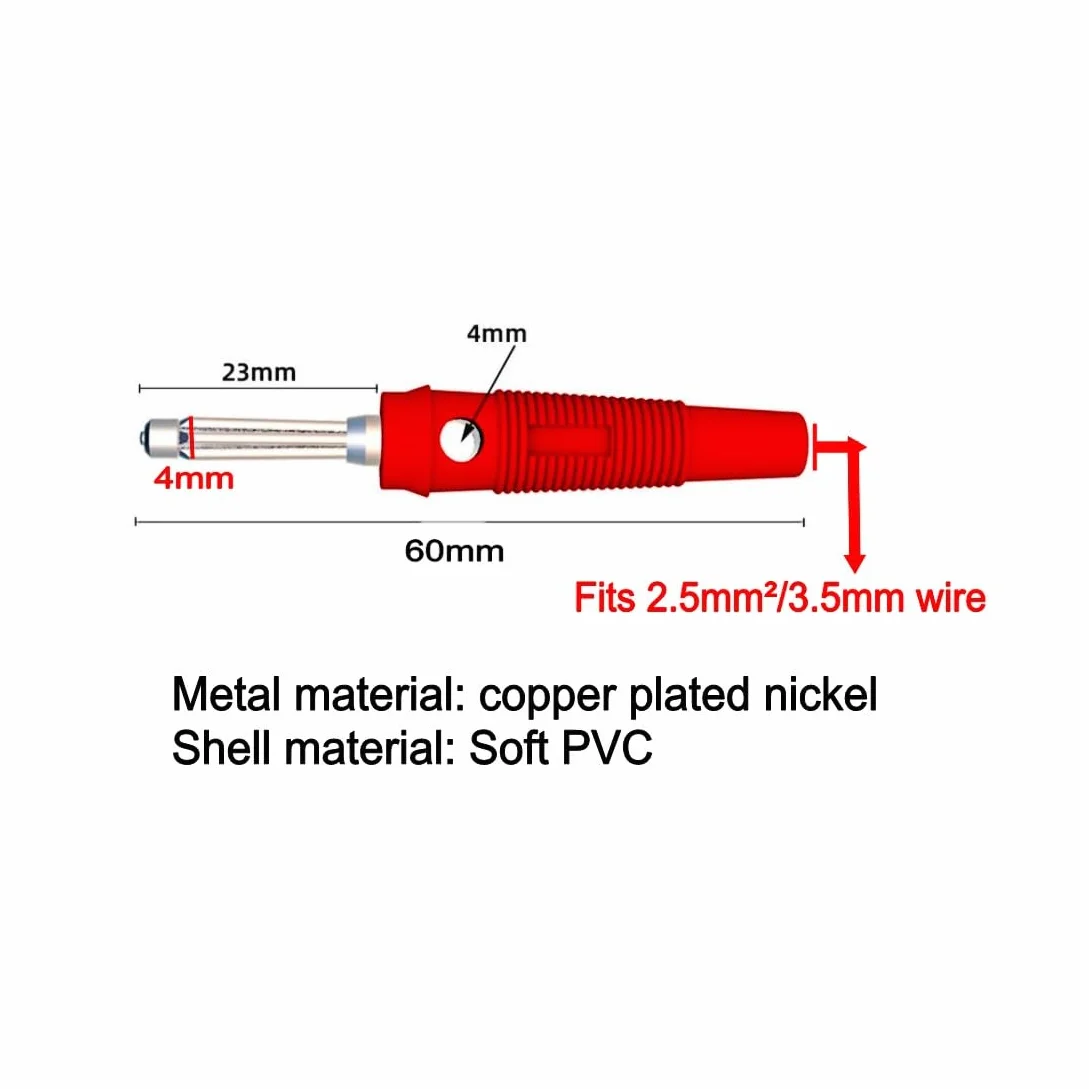 Prise banane 4 mm 32 A connecteur mâle empilable sans soudure adaptateur câble haut-parleur enveloppé sécurité ISO 10 pièces