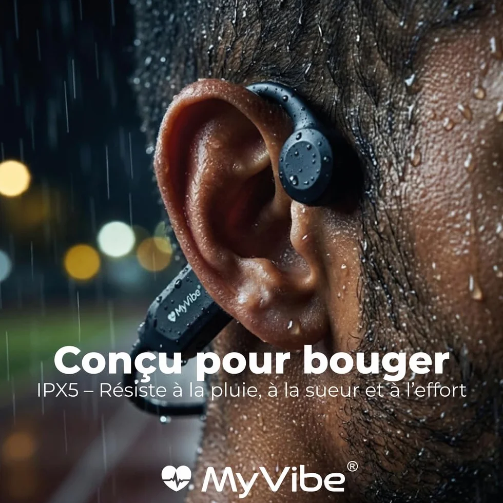 MYVIBE is Good Casque Conduction Osseuse Bluetooth 5.4 – Écouteur Conduction Osseuse Oreilles Ouvertes avec Micro, IPX5 Étanche – Ultra Léger 30g – Course à Pied, Cyclisme hors route, Randonnée, Sport