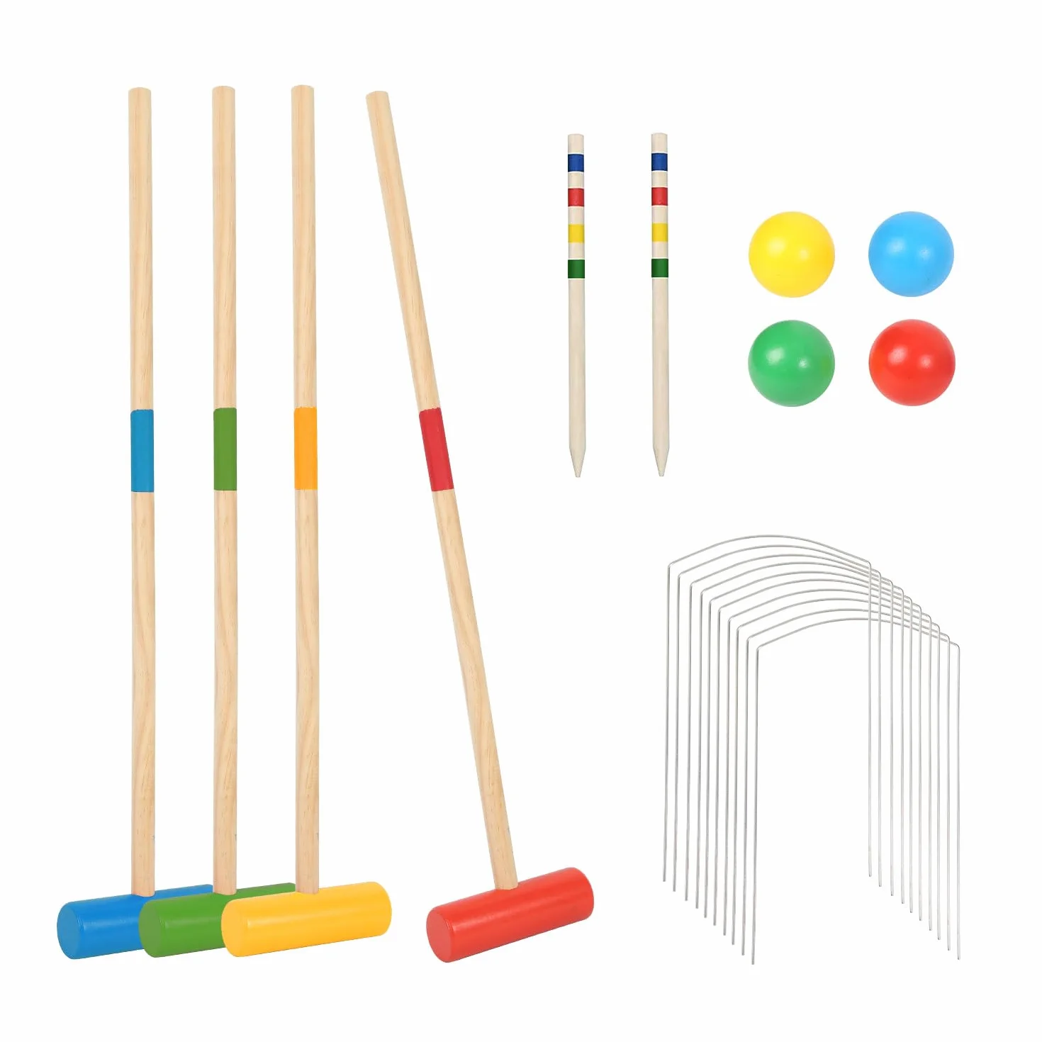 Jeu de Croquet Ensemble 2-4 Joueurs Jouets en Bois Enfants Adultes Jardin Plein air