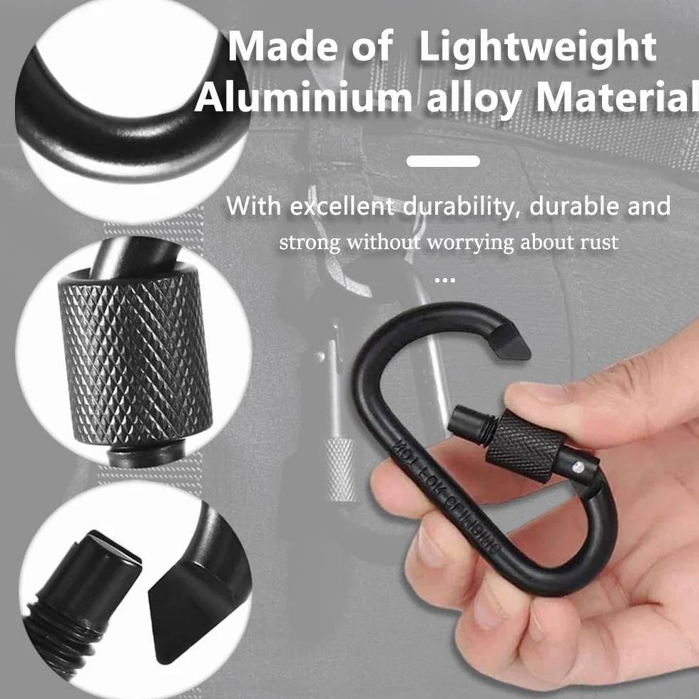 Petit Mousqueton Noir D-Ring avec Vis Lock en Aluminium Porte-clés Verrouillage Clip pour Sac à Dos Randonnée